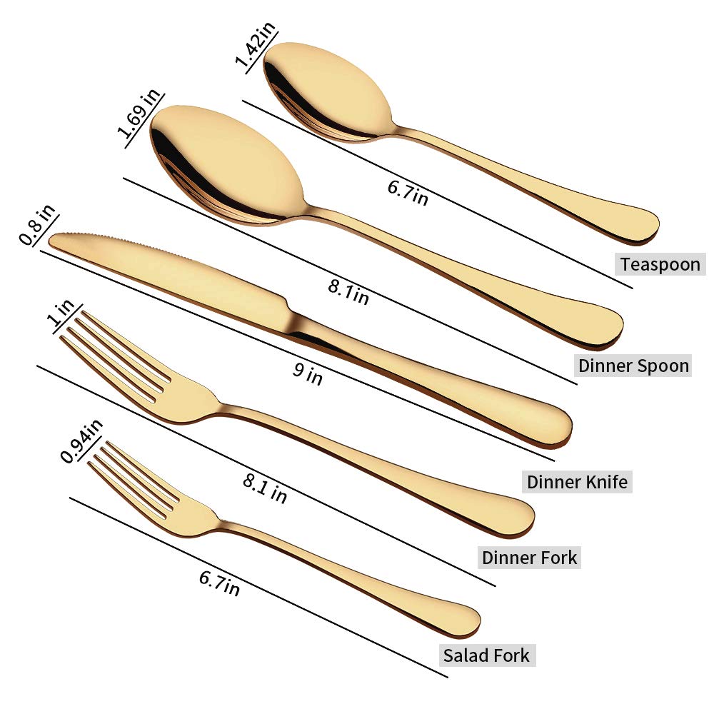 Aisoso Gold Silverware Set for 8, 40-Piece Gold Flatware Set Stainless Steel Cutlery Kitchen Utensil Set Mirror Polished