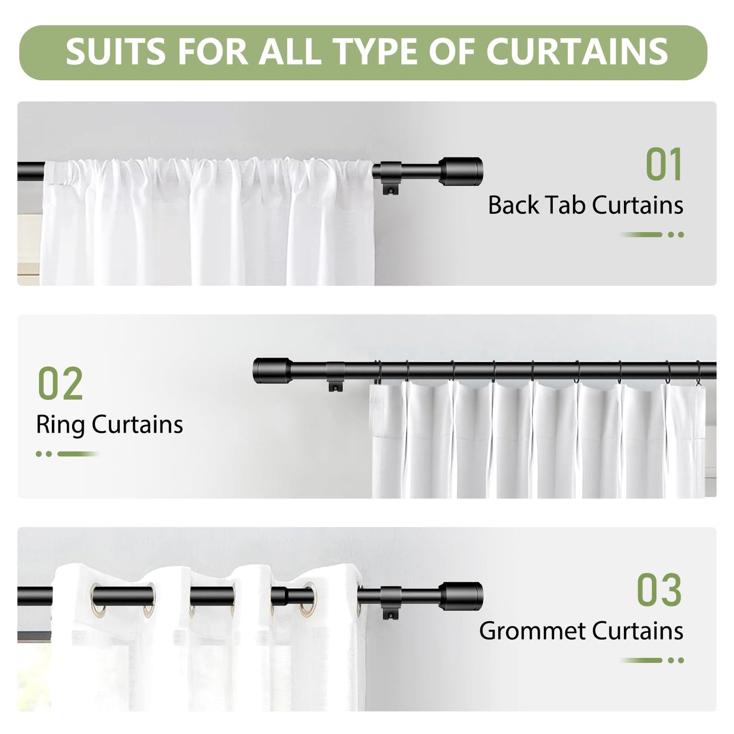 1” Diameter Curtain Rods 30-120 Inch, for 30-116 Inch Windows, Adjustable Splicing Black Rods for Windows with Brackets, Window Rod Long Heavy Duty Curtains Rod, 2 Pack