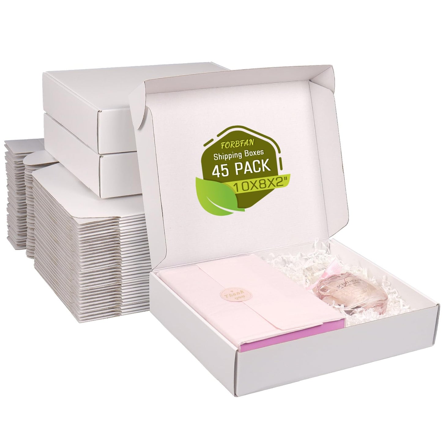FORBFAN 10x8x2 Shipping Boxes, 40 Pack White Mailer Boxes for Small Business, Medium Corrugated Cardboard Boxes for Mailing & Shipping