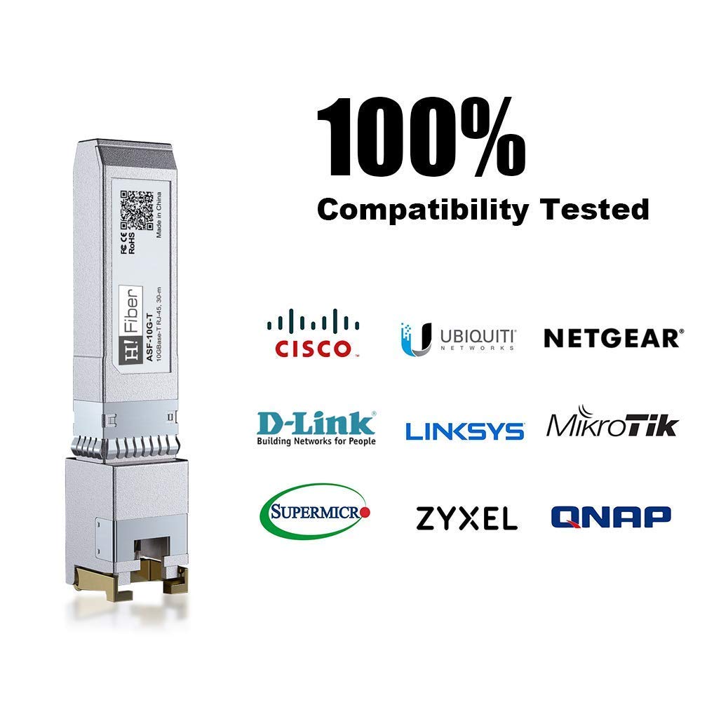 10Gb SFP+ RJ45 Transceiver, 10Gbase-T SFP+ Ethernet Module Support 10G/5G/2.5G/1.25G, Compatible with Cisco SFP-10G-T-S, Ubiquiti UF-RJ45-10G, UniFi, Meraki,MikroTik,Supermicro and More, 30m
