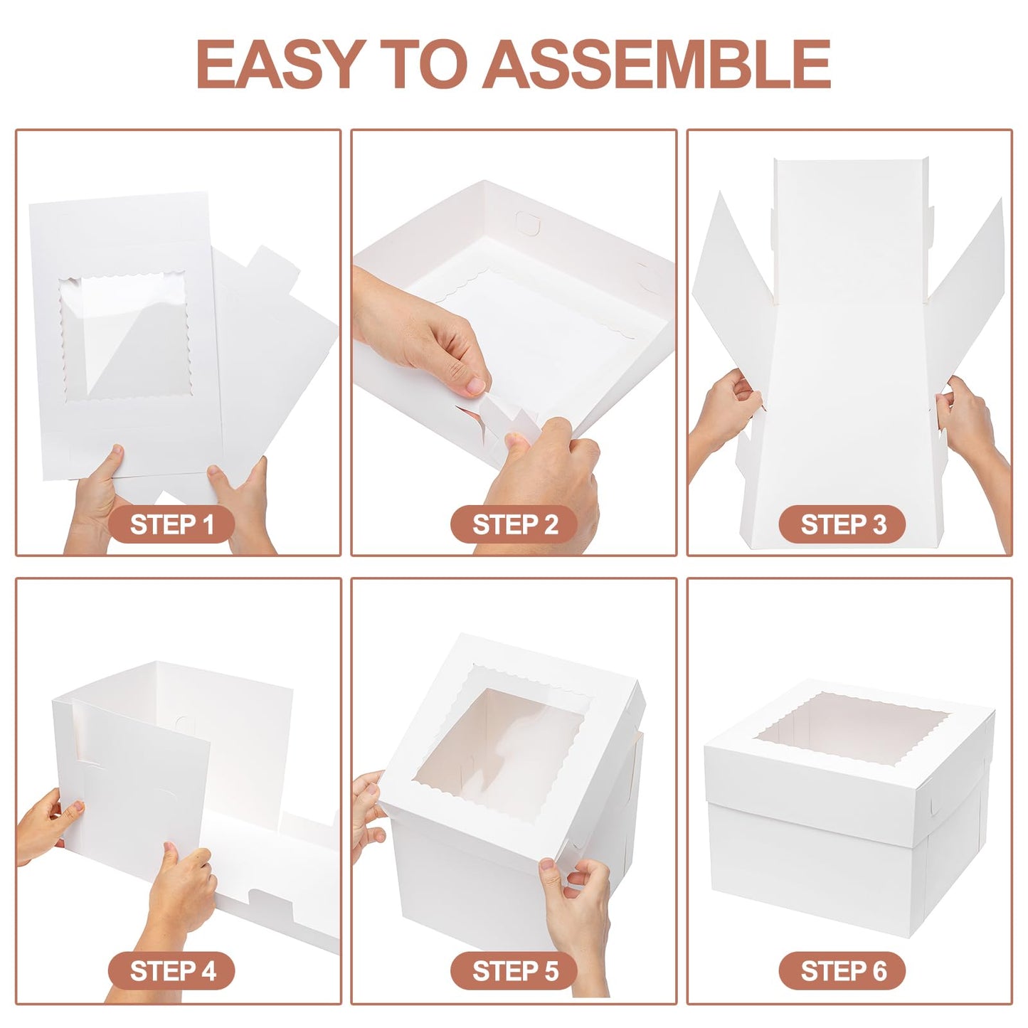Mefleet 6pcs 19x14x5 Half Sheet Cake Boxes with 6pcs Cake Boards Rectangle 1/2 Sheet Bakery Boxes with Window for Pastry Baking Cake, Cupcakes, Donuts, Cookies, Pie Treat Packaging White Large