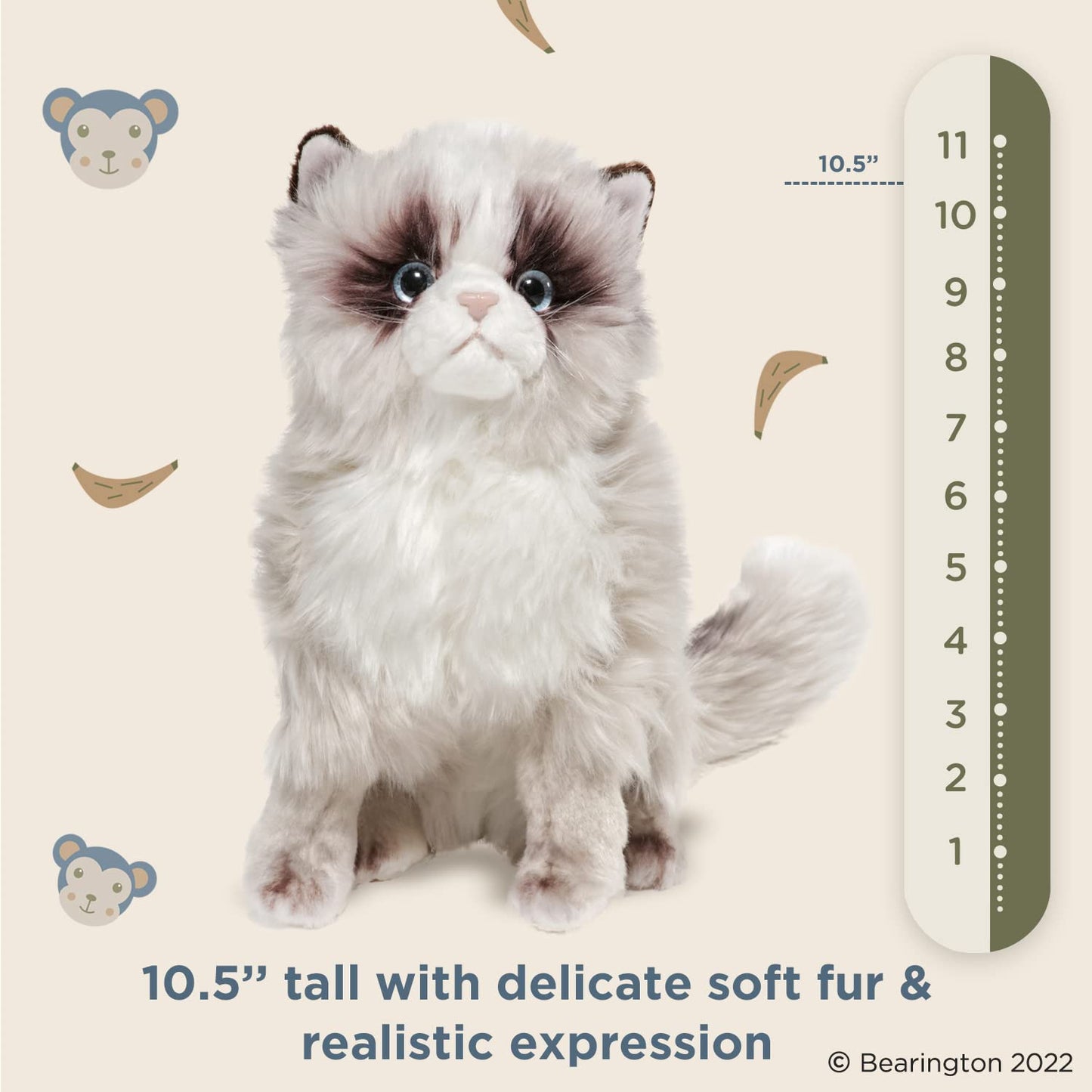 Bearington Collection Tasha Himalayan Realistic Cat Stuffed Animal - 10.5 in Soft Fur - Kitten Plush Toy for Kids