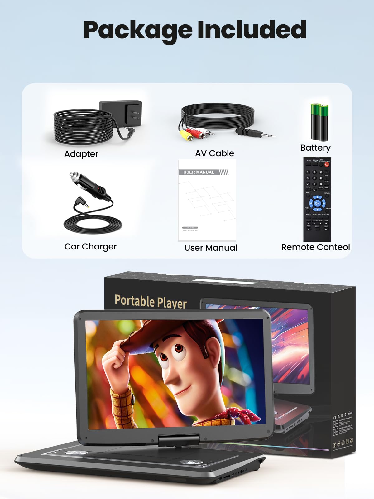 Arafuna 18" Portable DVD Player with with 5-Hour Rechargeable Battery, 16" HD Swivel Screen with Dual Stereo Speakers, Support USB/SD/Sync TV, Regions Free