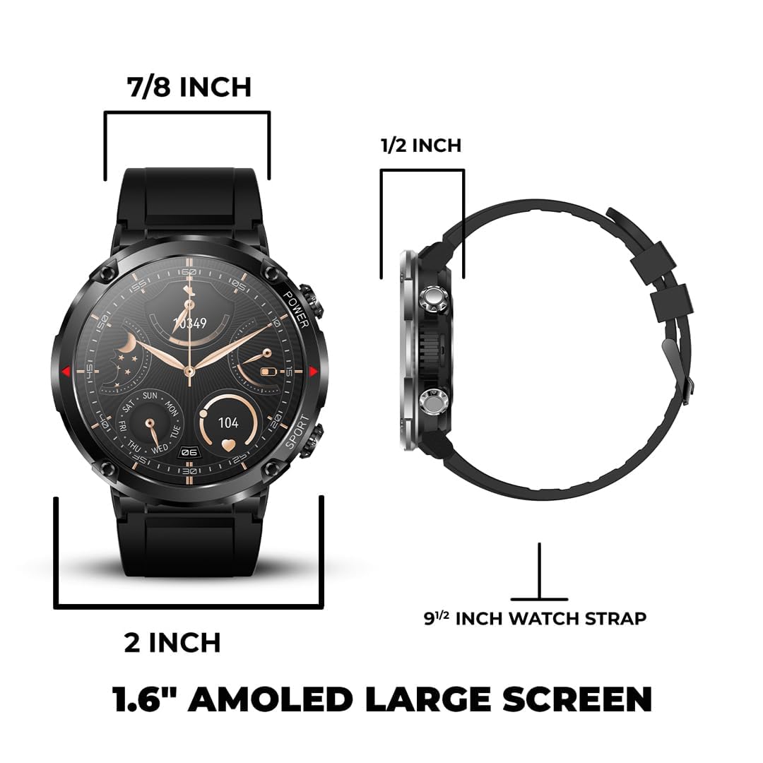 ALPHAGEAR Bravo XL Smartwatch for iPhone & Android, Rugged Smart Watch (Answer/Make Call), 24/7 Wellness Tracker with 1.69" AMOLED Screen, 10-14 Days Battery, IP68 (2xScreen Protector Included)