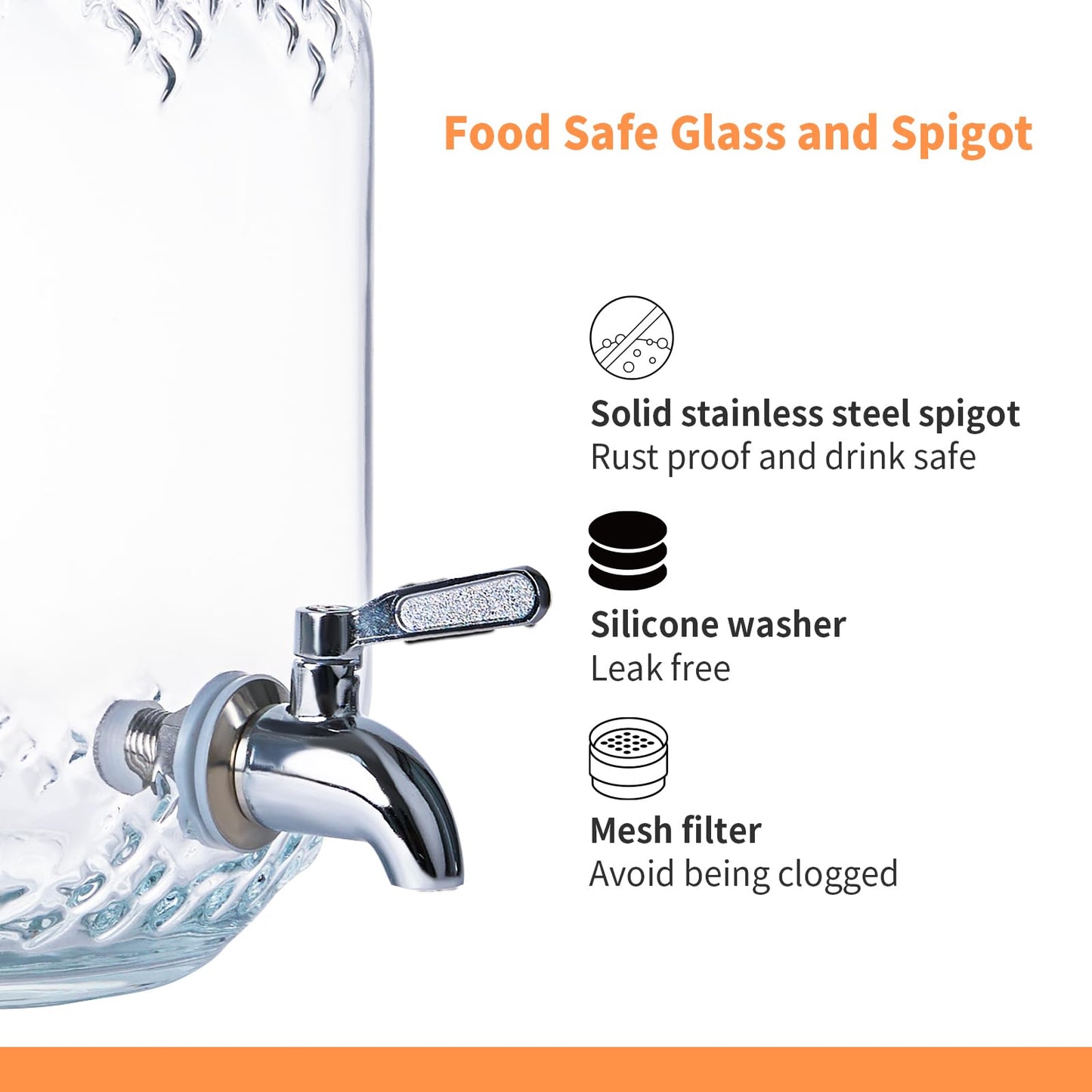 1 Gallon Glass Drink Dispensers for Parties, Beverage Dispenser with Stand and Fruit Infuser, Glass Lemonade Dispenser with Stainless Steel Spigot for Kombucha, Sun Tea, Juices, BBQ, Weddings