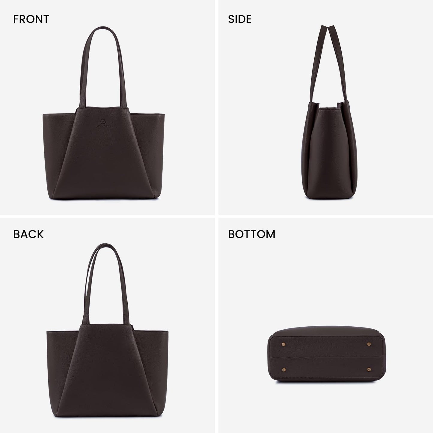 LOVEVOOK Laptop Tote Bag for Women - 15.6 Inch Faux Leather Work Tote Bag For women with Clutch, Large Capacity Office Purse for Casual Business Travel, Coffee