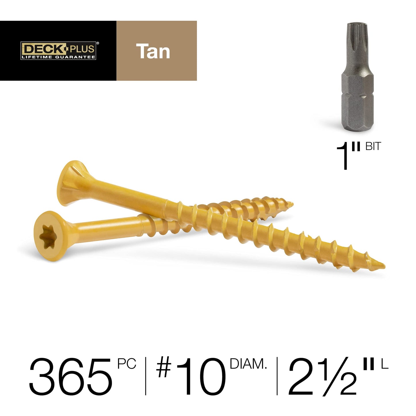 Deck Plus Fasteners Tan 48416 5 LB 2.5x10 Screw, 5lb Box , White