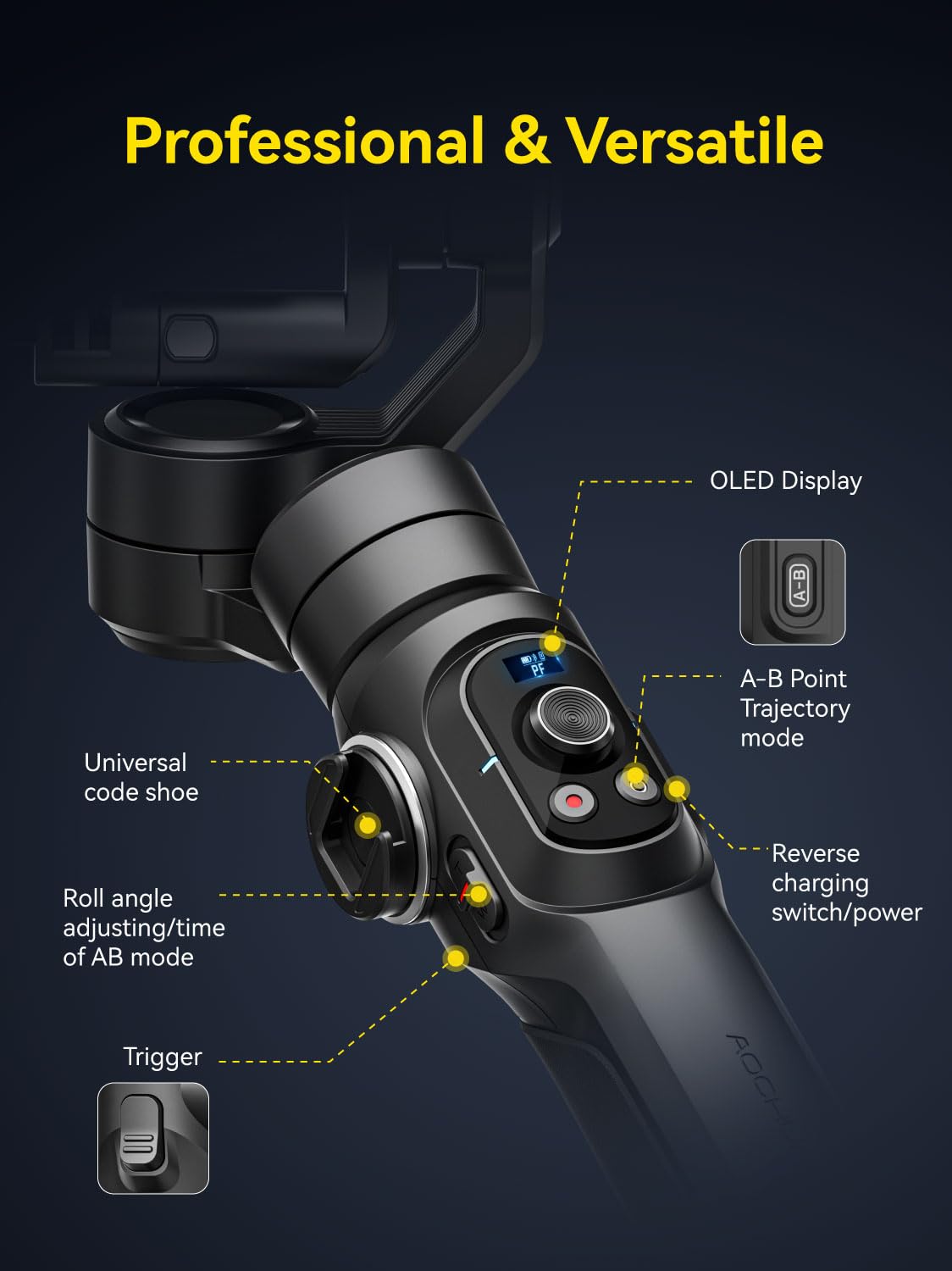 AOCHUAN Gimbal Stabilizer for Go Pro, Handheld Gimbal with 360° Rotation for Video Recording, 3-Axis Gimbal Stabilizer Compatible with Gopro Hero 12/11, Osmo Action, Insta360 ONE R,Sony RX0-Smart G1