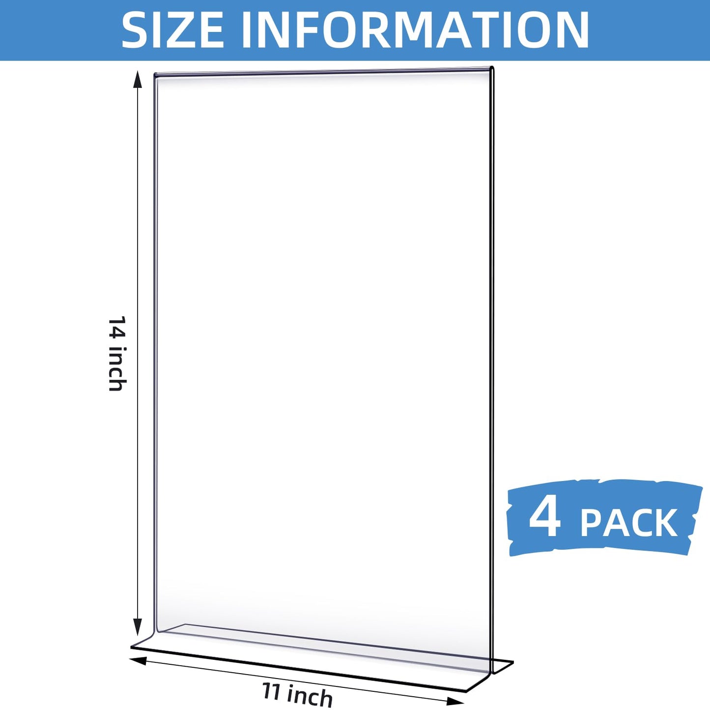 Shellwei 4 Pcs 11 x 14'' Acrylic Sign Holder Clear Acrylic Picture Frame Vertical Table Top Frame with Stand Double Sided T Shape Flyer Holder for Paper Menu Photo Restaurant Office Home