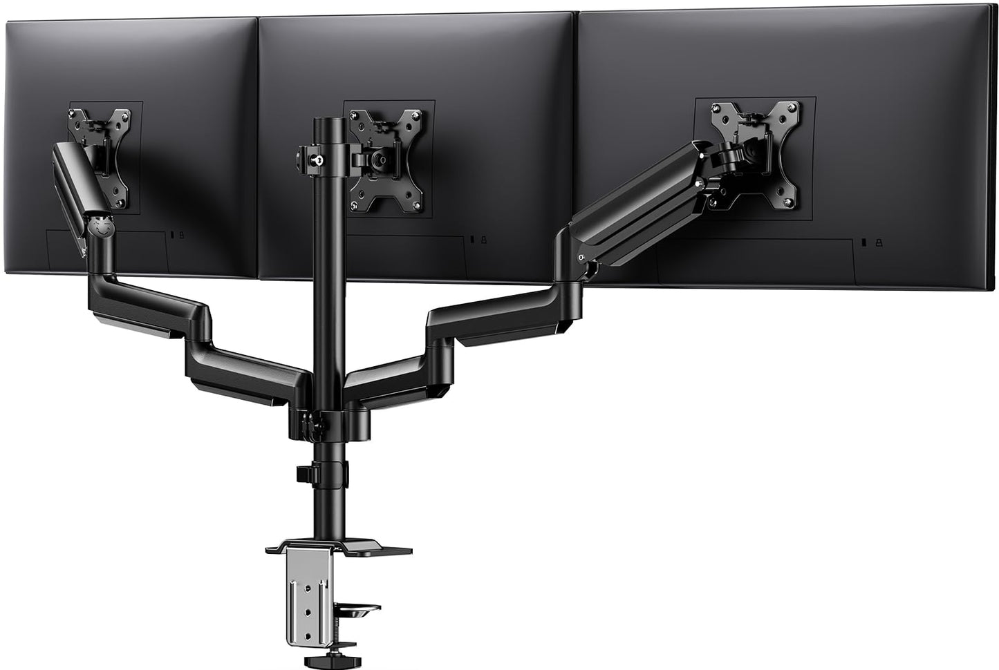 ErGear Triple Monitor Mount for 13-27 inch Screens, Premium Aluminum Triple Monitors Stand up to 17.6 lbs, Sturdy 3 Monitor Desk Mount with Swivel, Tilt, Rotation, Max VESA 100x100mm