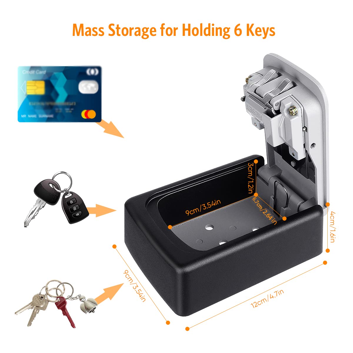 Key Lock Box Wall Mounted, Fayleeko 4 Digit Combination Lockbox for Outside, House Keys - 5 Keys Capacity, Key Safe Security Storage Lock Box for Indoor, Outdoor, Garage, Garden, Store (Grey, 4Pack)