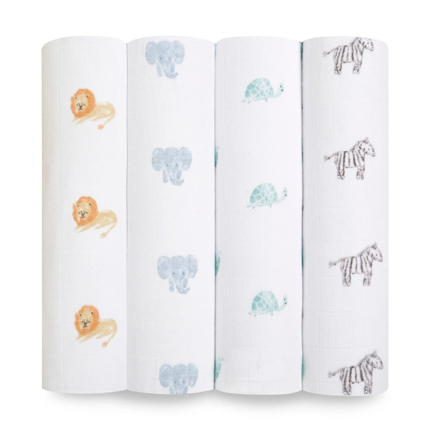 aden + anais Boutique Organic Swaddle Blanket 4-Pack – 100% Organic Cotton Muslin, Large, Soft, Breathable Receiving Blankets for Infants – Lightweight Multi-Use Baby Swaddles, Animal Kingdom