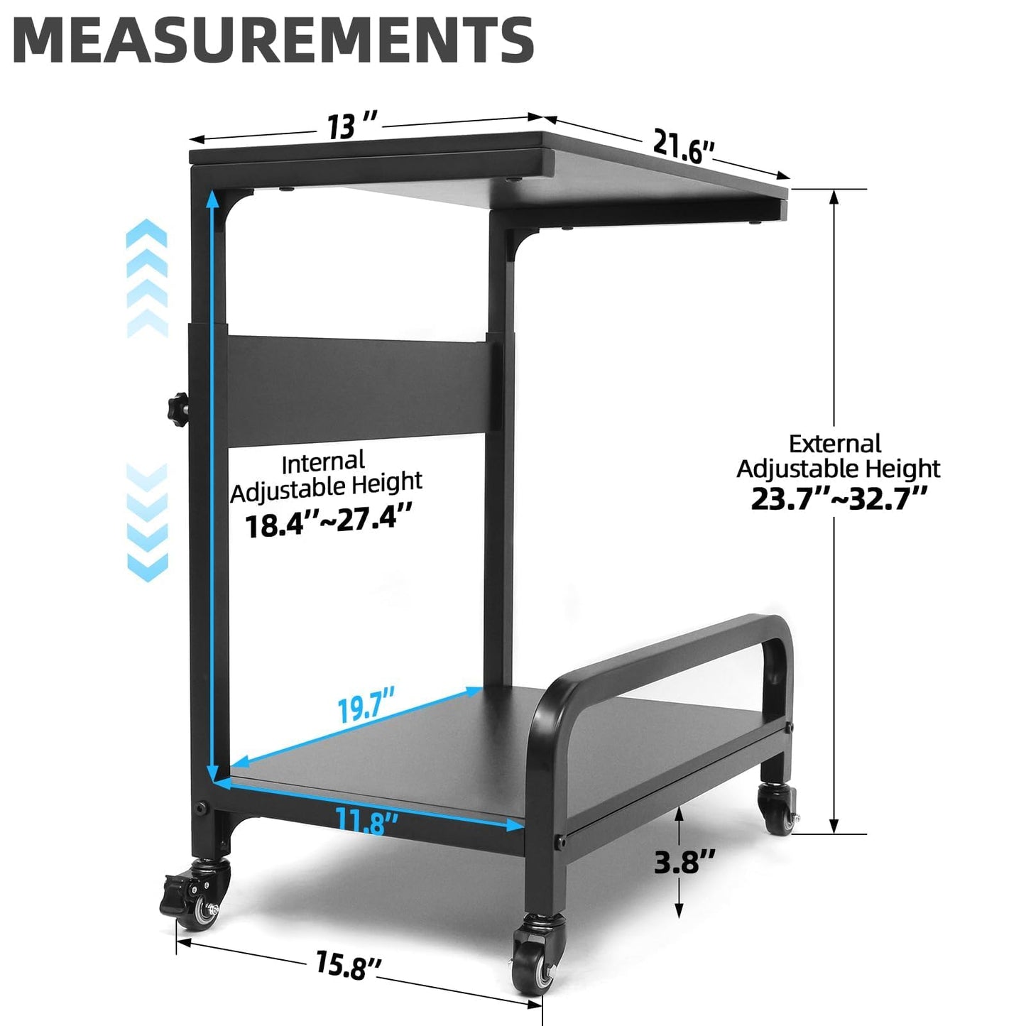 Adjustable Computer Tower Stand Large with Guardrail, 2 Tier Gaming PC Tower Stand for ATX, E-ATX, ITX, Rolling Floor Cart with Locking Metal Wheels, 32.7" X 21.6" X 15.8"