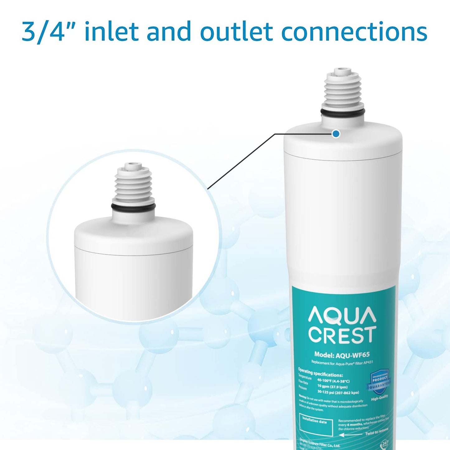 AQUACREST AP431 Replacement Cartridge for Aqua-Pure AP430SS, Whole House Water Scale Inhibition System, Helps Prevent Scale Build Up On Hot Water Heaters and Boilers, Pack of 3