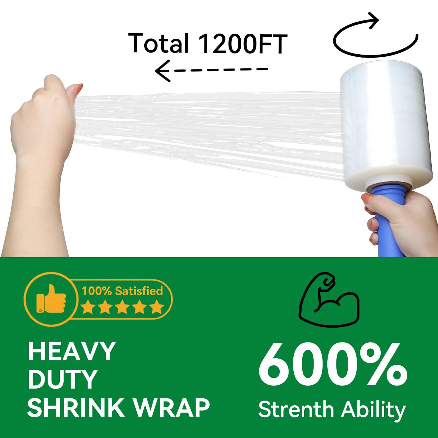 ADAYM Stretch Film Shrink Wrap Roll - 5" x 1200' - 80 Gauge 600% Stretch Self-Adhering Heavy Duty Plastic Wrap for Moving, Packing, Shipping, Furniture & Pallet Stabilization(12 Rolls)
