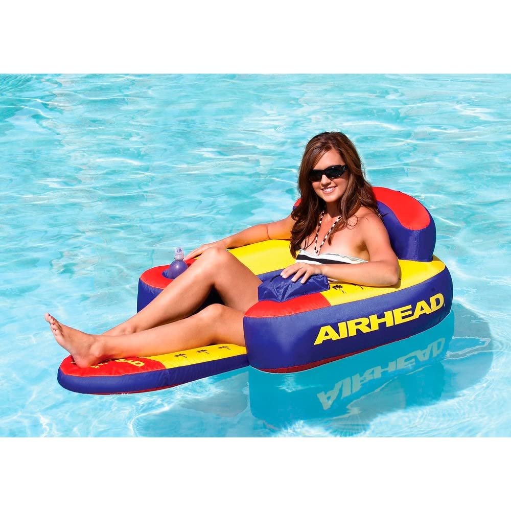 AIRHEAD Bimini Lounger II, 1 Person Pool Float with Drink Holder Zip Storage Pocket