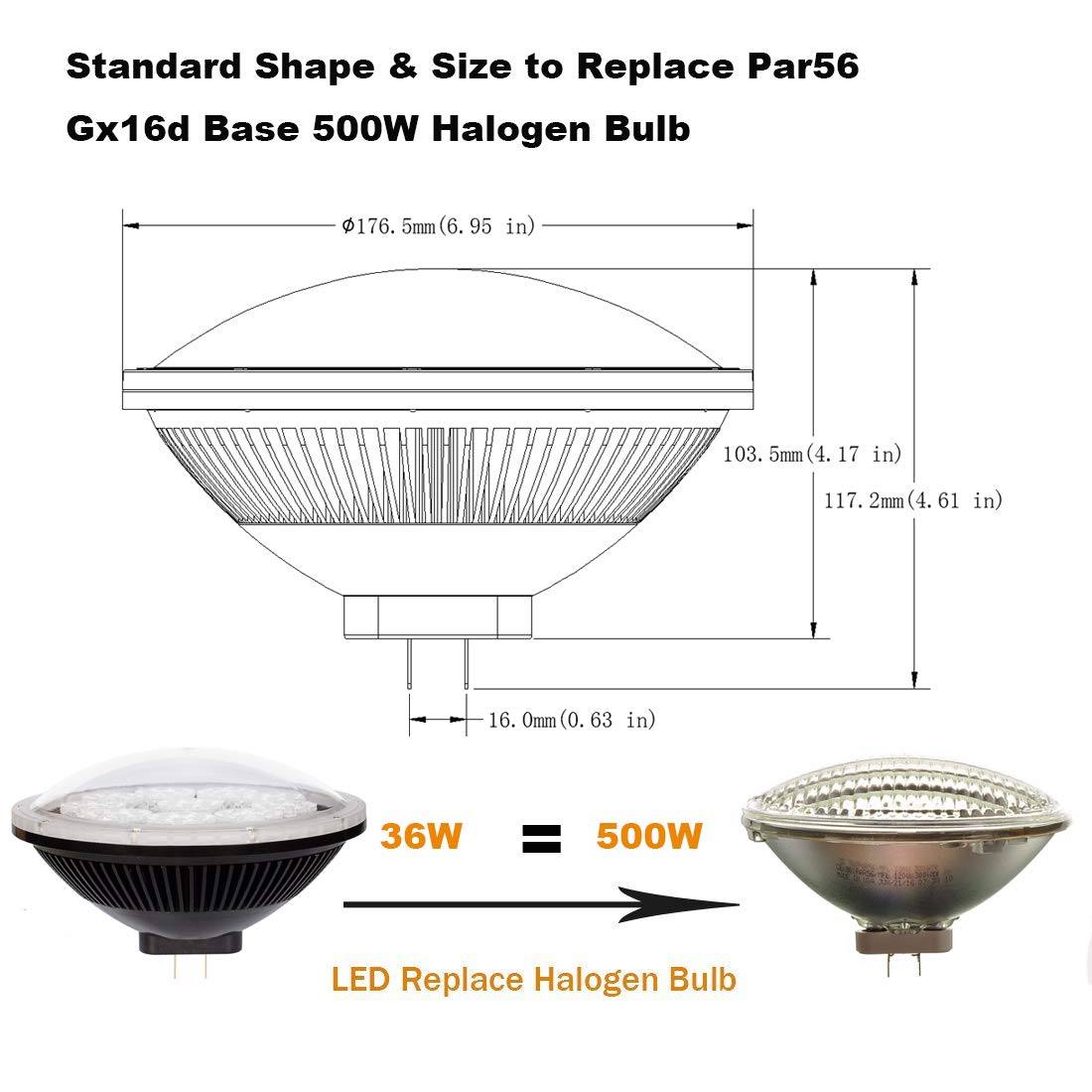 AIPLAMP Par56 LED Bulb Dimmable 36W Flood Light Warm White (2700-3000K) WFL 120°Beam Angle GX16D Base, Replace Par-56 300W 500W Halogen Bulb 1 Pack