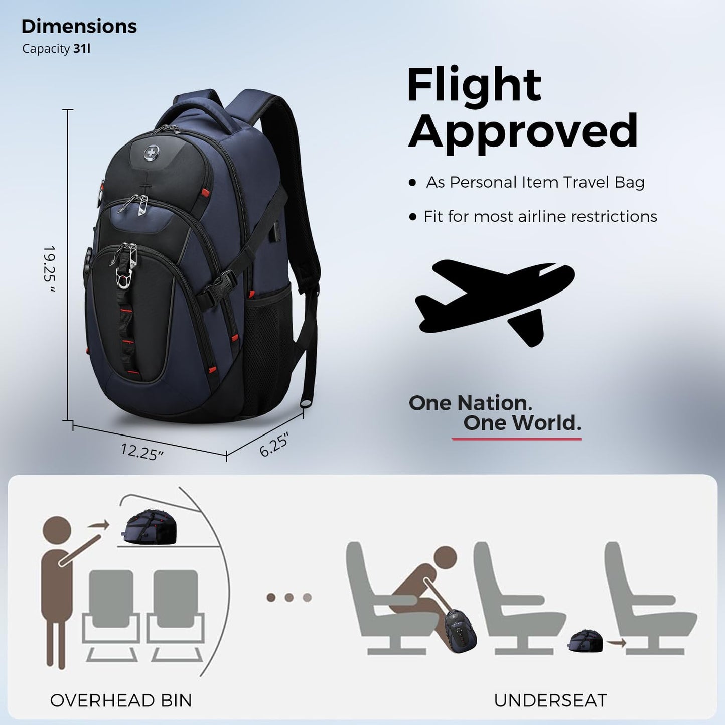Swissdigital Design Large Business Laptop Backpack with Smart USB Charging Port, Travel Backpack Fits 15.6 inches laptops, Water Repellent College Backpack for Men Women (VECTOR SD803-12 Blue/Black)