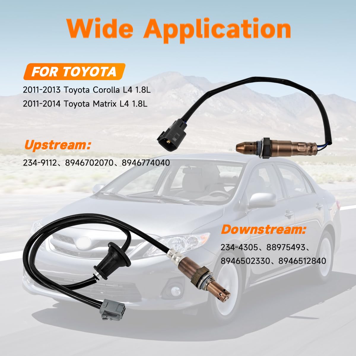 Kekadmai Upstream & Downstream O2 Oxygen Sensor Compatible with 2011-2014 Toyota Corolla & Matrix, Replaces OEM # 234-9112, 234-4305