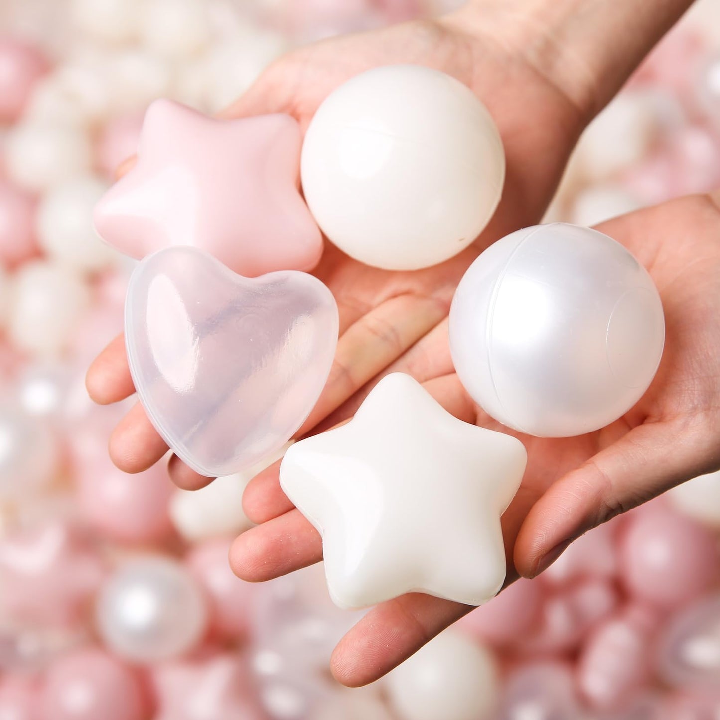 TRENDPLAY Ball Pit Balls Star and Heart Shapes for Toddlers - 200 Count Plastic Balls for Ball Pit Fun and Play, Pink Balls for Ball Pits