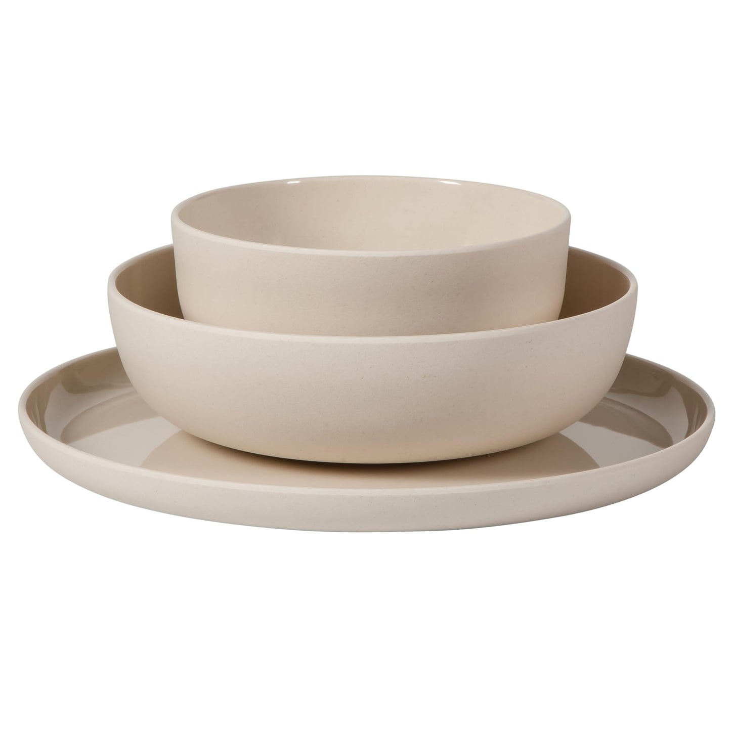 Gibson Home Candy Skies 12 Piece Unbreakable Wheat Straw Melamine Plates and Bowls Dinnerware Set - Outdoor, Camping, & Everyday Use - Matte Exterior/Shiny Interior Taupe Cream