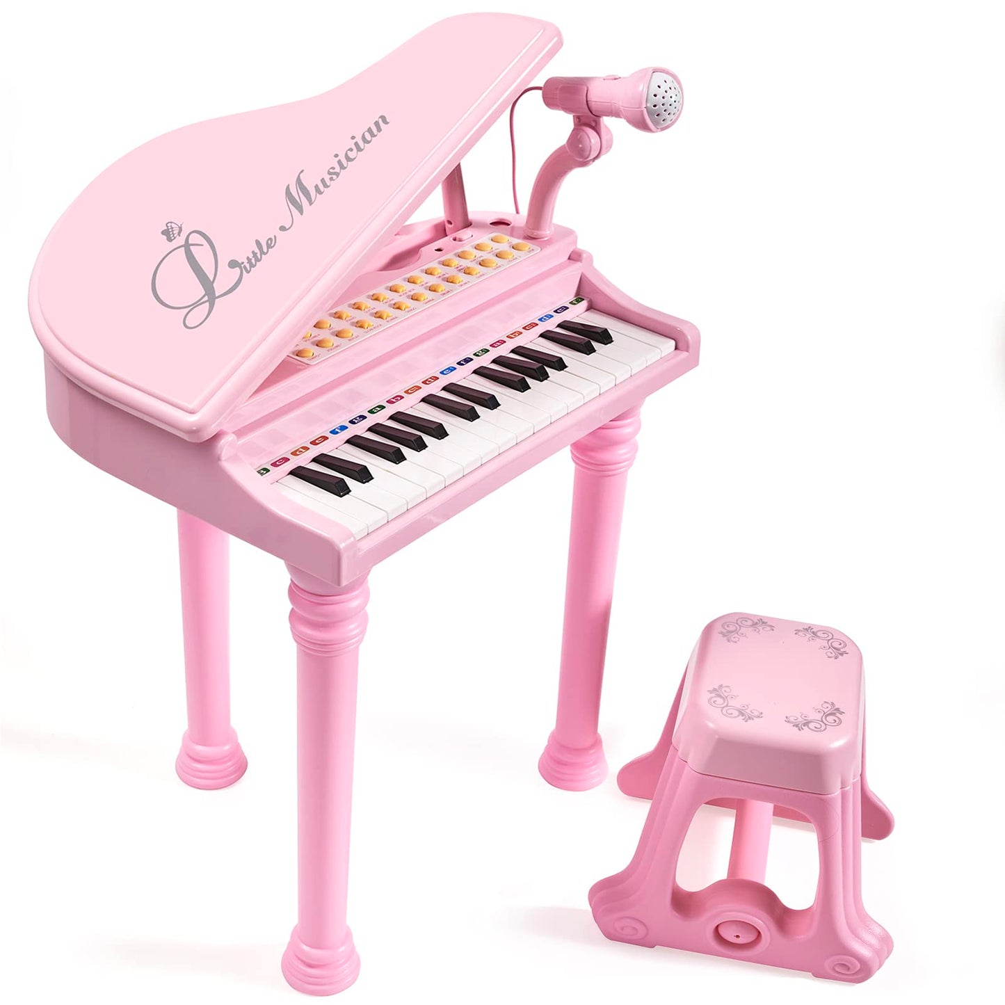 Conomus 31 Keys Piano Keyboard Toy for Kids, Birthday Gift for 1 2 Year Old Girls,Pink Musical Piano Toy for Toddlers with Microphone and Stool