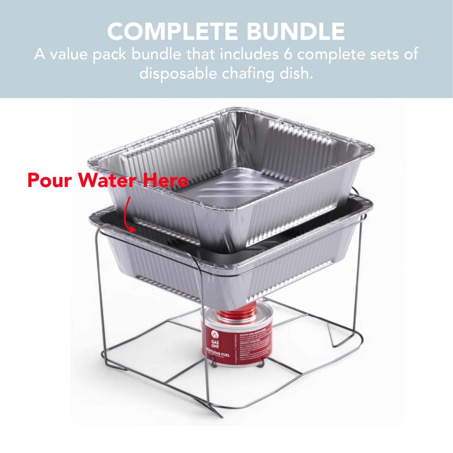 Alpha Living 6 Pack - Disposable Chafing Dish Buffet Set, Welded Body Food Warmers for Parties, Fuel Cans Complete Set, Half Size Pans, Warming Trays