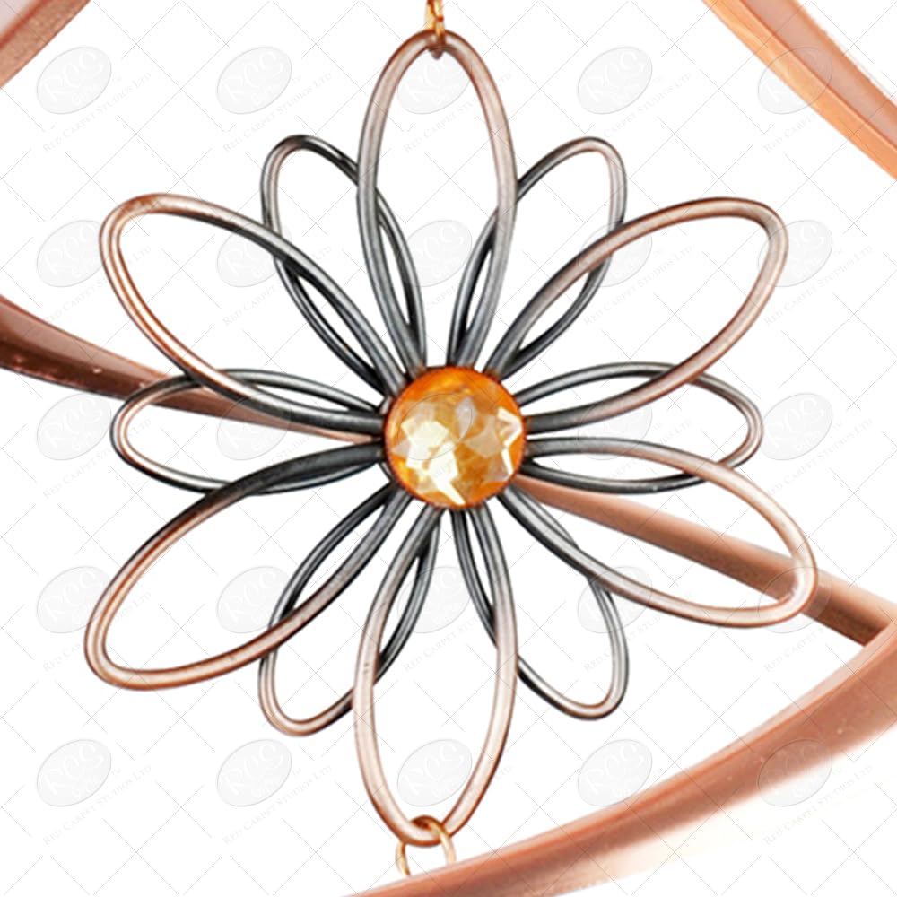 Red Carpet Studios Hand-Crafted Copper Plated Spiral Cosmix Wind Spinner, 14-Inch, Flower Crystal