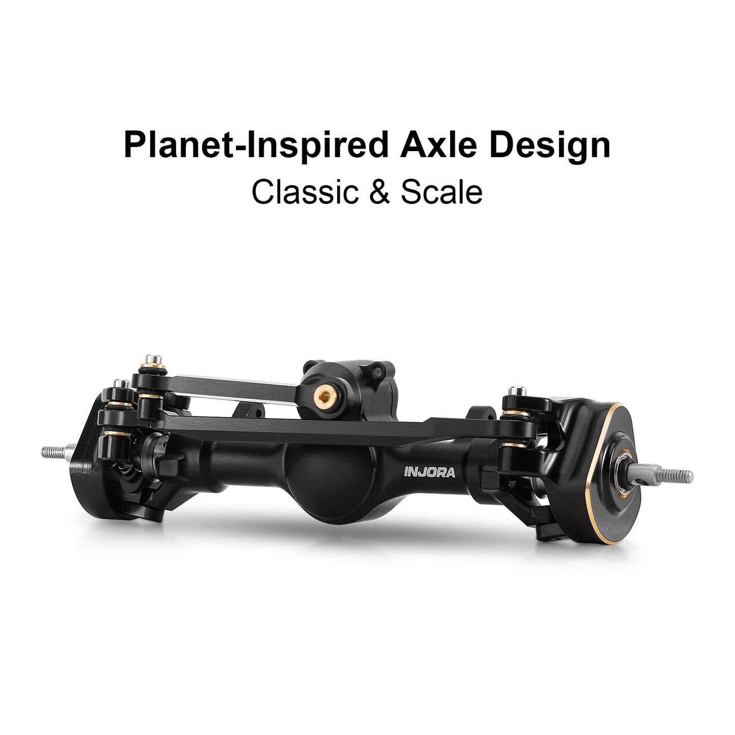 INJORA +4mm Planet Front Rear Axles with Double Joint Shafts & Brass Steering Knuckles for 1/24 Axial SCX24 Upgrade(Black)