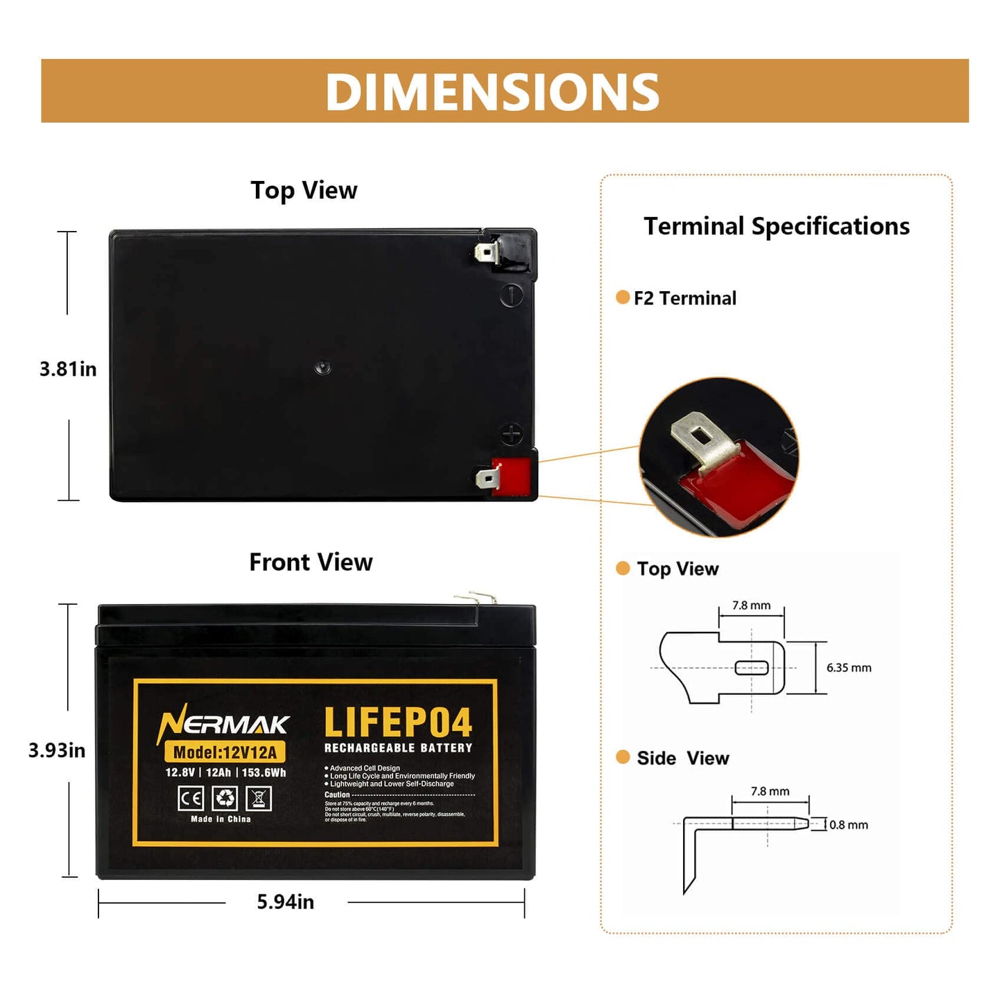 NERMAK 2 Pack 12V 12Ah LiFePO4 Deep Cycle Battery, 2000+ Cycles Lithium Iron Phosphate Rechargeable Battery for Solar Power,UPS,Lighting, Power Wheels, Fish Finder, Scooters and More, Built-in 12A BMS
