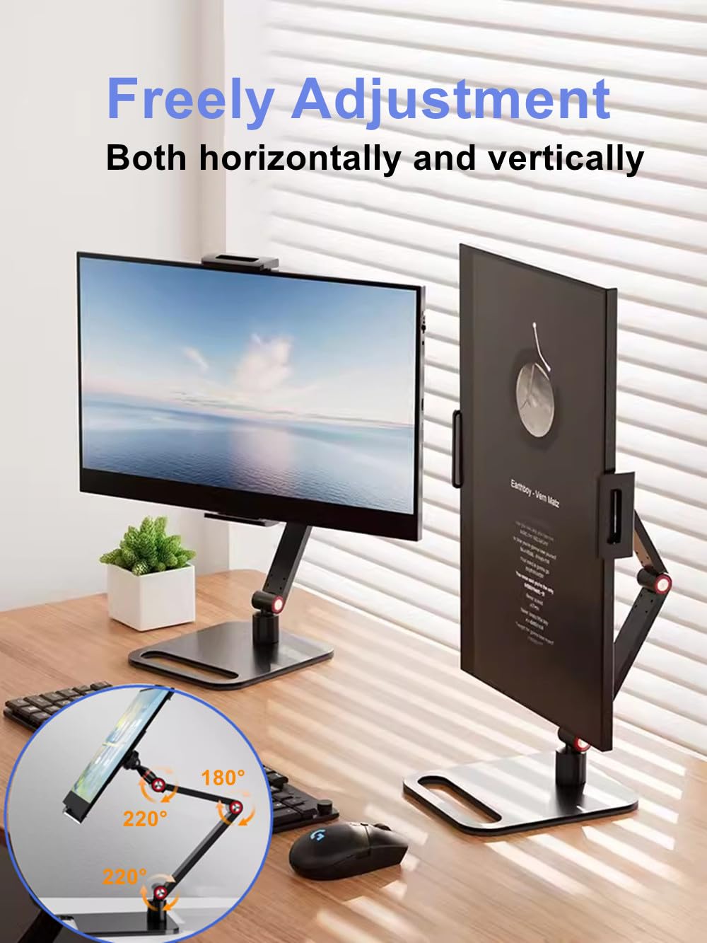 AiFeelife Portable Monitor Holder for 12-17.3 Inch Screen Desk Holder Metal Stand 16 Inch Universal Expandable Display Base 12.9inch Tablet Stand Adjustable Portable Monitor Desktop Clamp Stand