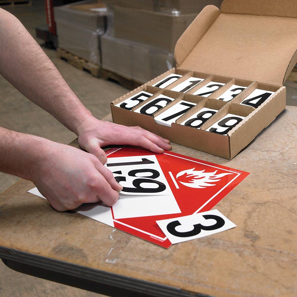Placard Vinyl Numbering Kit - 3.5"H Permanent Adhesive White-Back Vinyl with Black Numbers - 50 Decals of 0-9, 500 Total Per Kit, DOT Compliant, J. J. Keller & Associates, Inc.