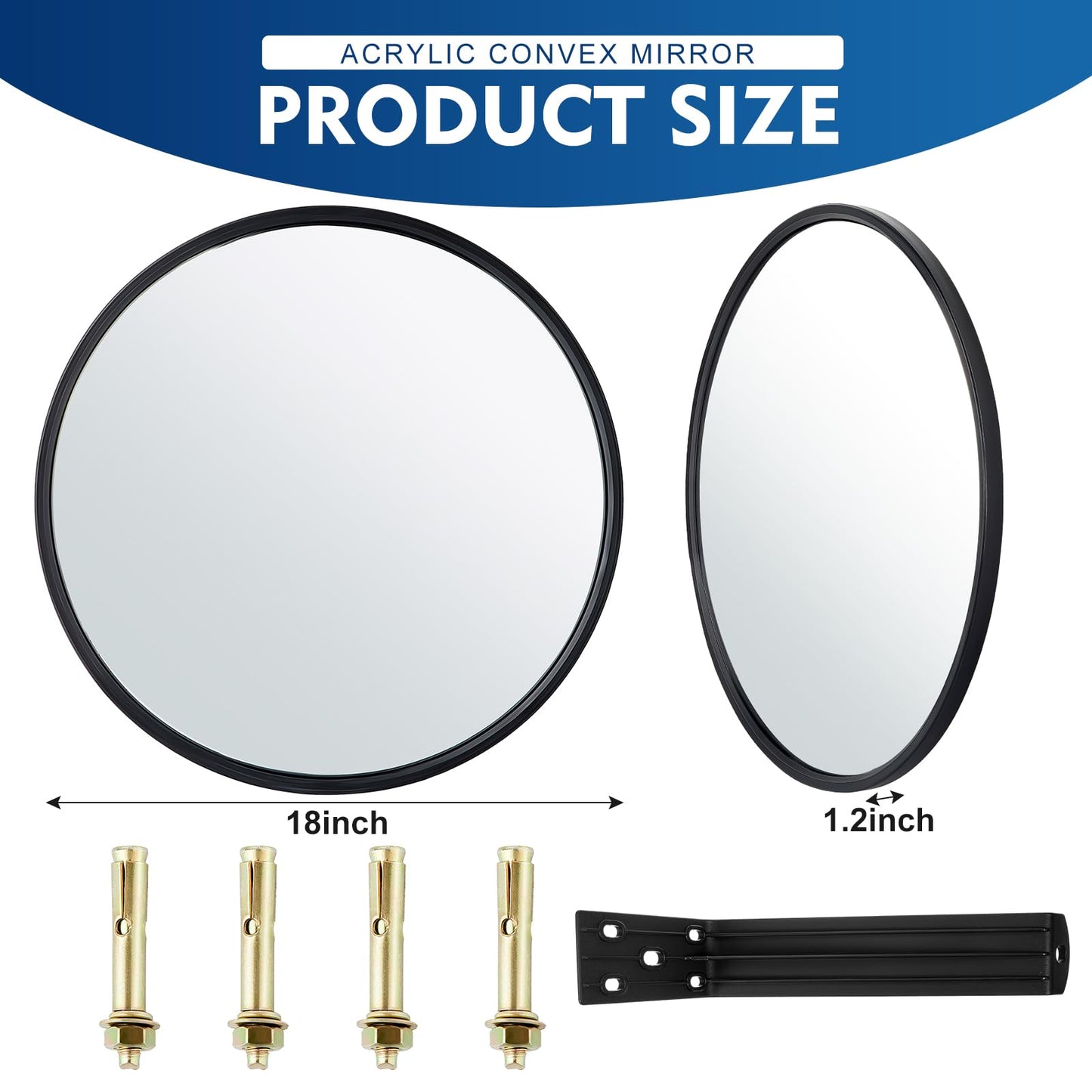 Maitys 2 Pcs Convex Mirror Acrylic Safety Security Traffic Corner Mirrors Adjustable Wide Angle View with Fixing Bracket for Indoor Outdoor Garage School Classroom Warehouse(18 Inch)