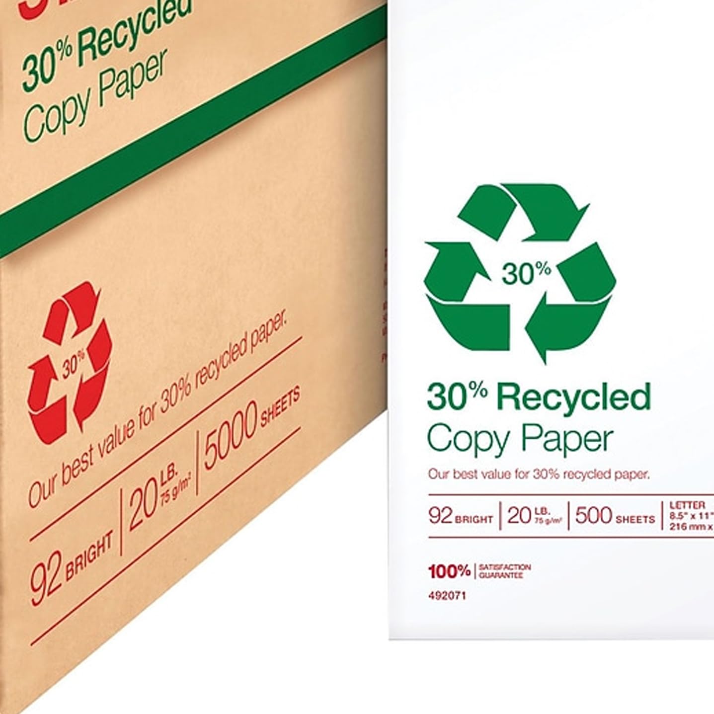 Staples 30% Recycled Copy Paper, 8 1/2" x 11", Case, For Office, School & Home