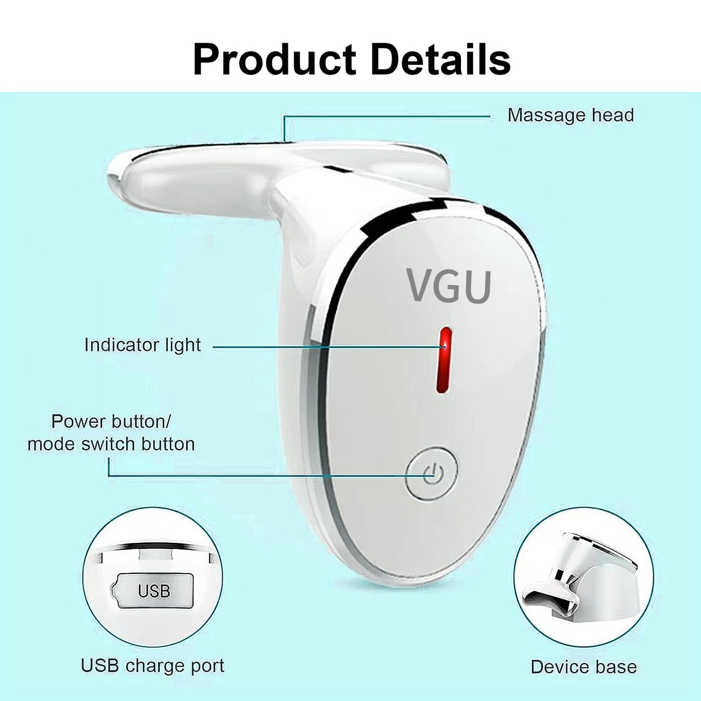Face Massager, Facial Neck Care Tool with Vibrating Heating Mode, Portable Handheld Gift White