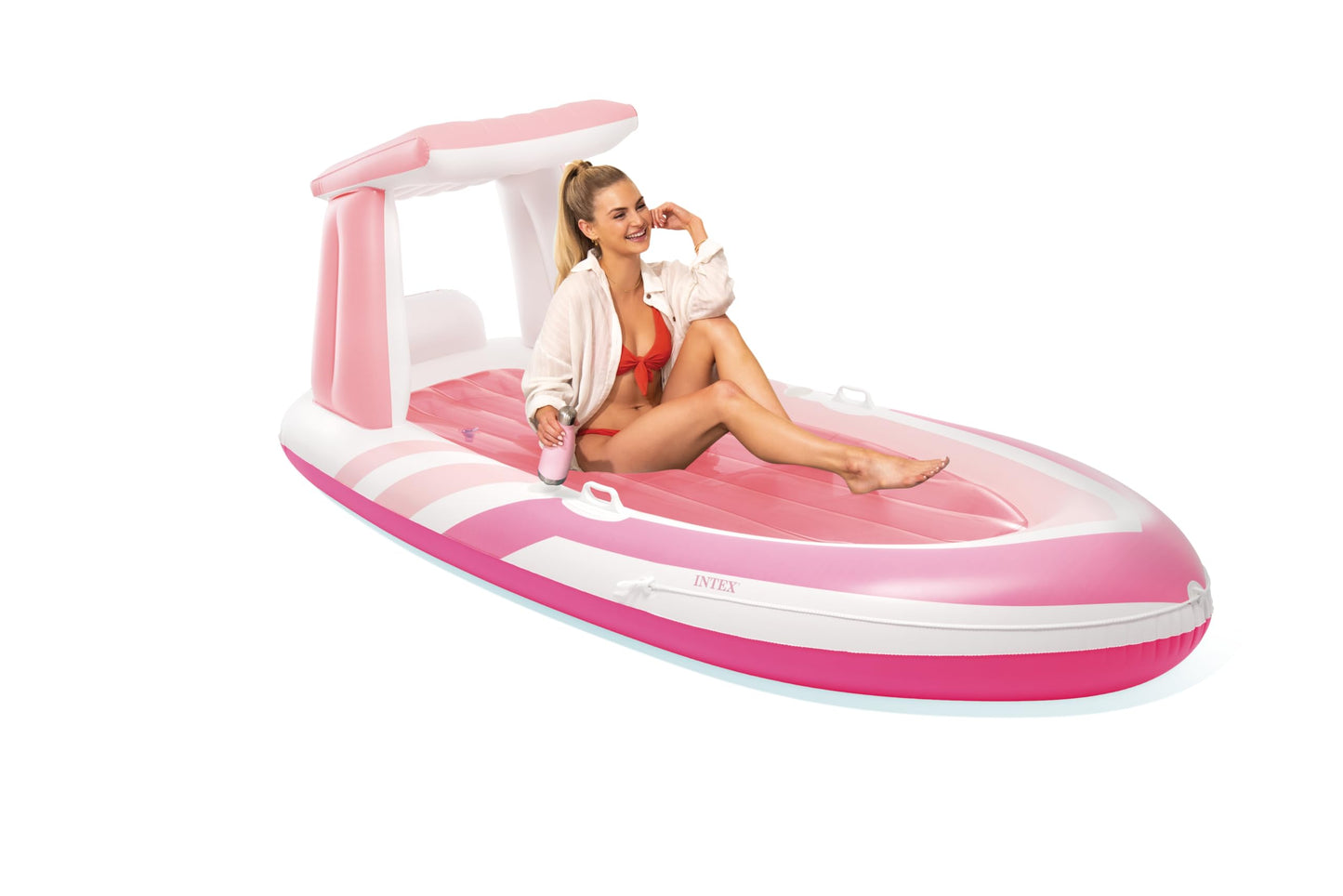 INTEX Pink Paradise Boat Float : Inflatable Pool Float – Perfect for Pool Parties – 2 Cup Holders – 220 Weight Capacity – 96" x 47" x 38"