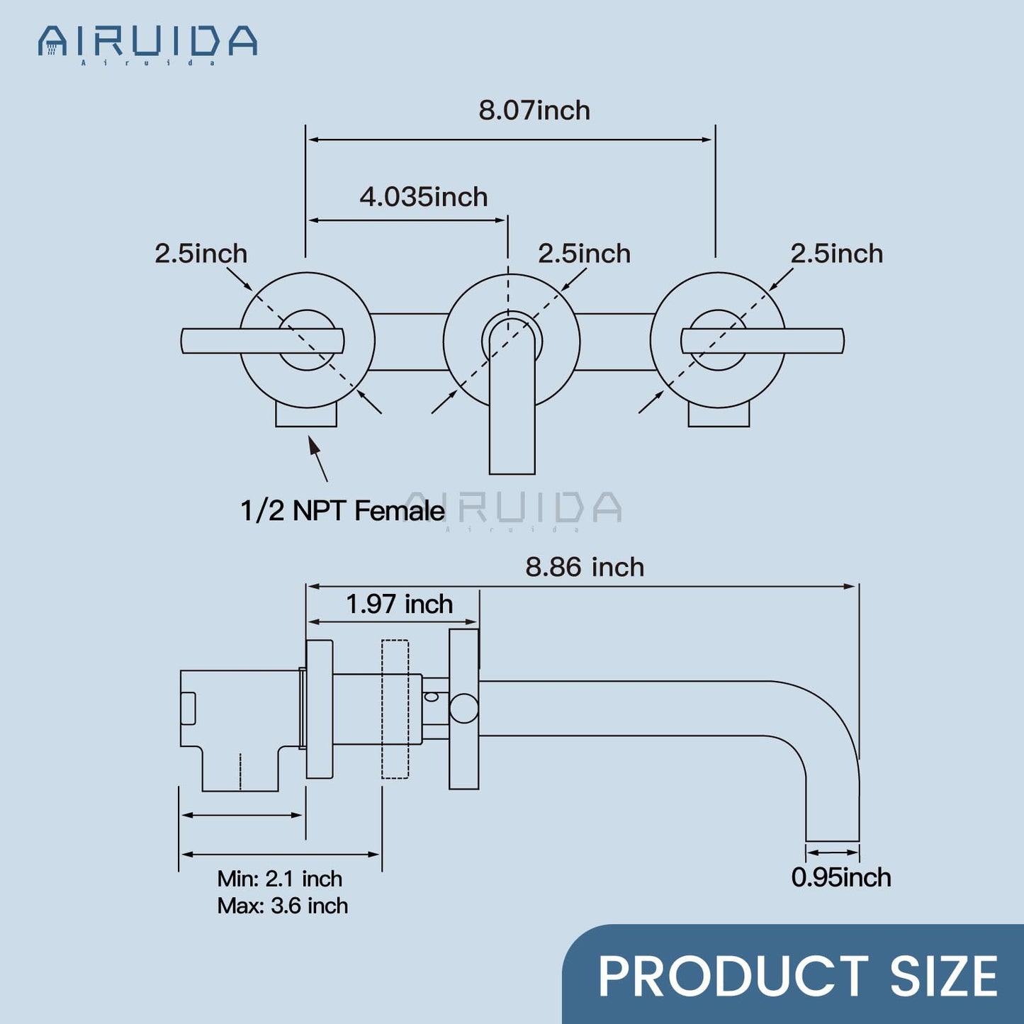 Airuida Wall Mounted Widespread Bathroom Sink Faucet Wall Mount Lavatory Faucet Vanity Sink Mixer Tap 2 Lever Handles 3 Holes 360 Swivel Spout with Brass Rough in Valve Matte Black