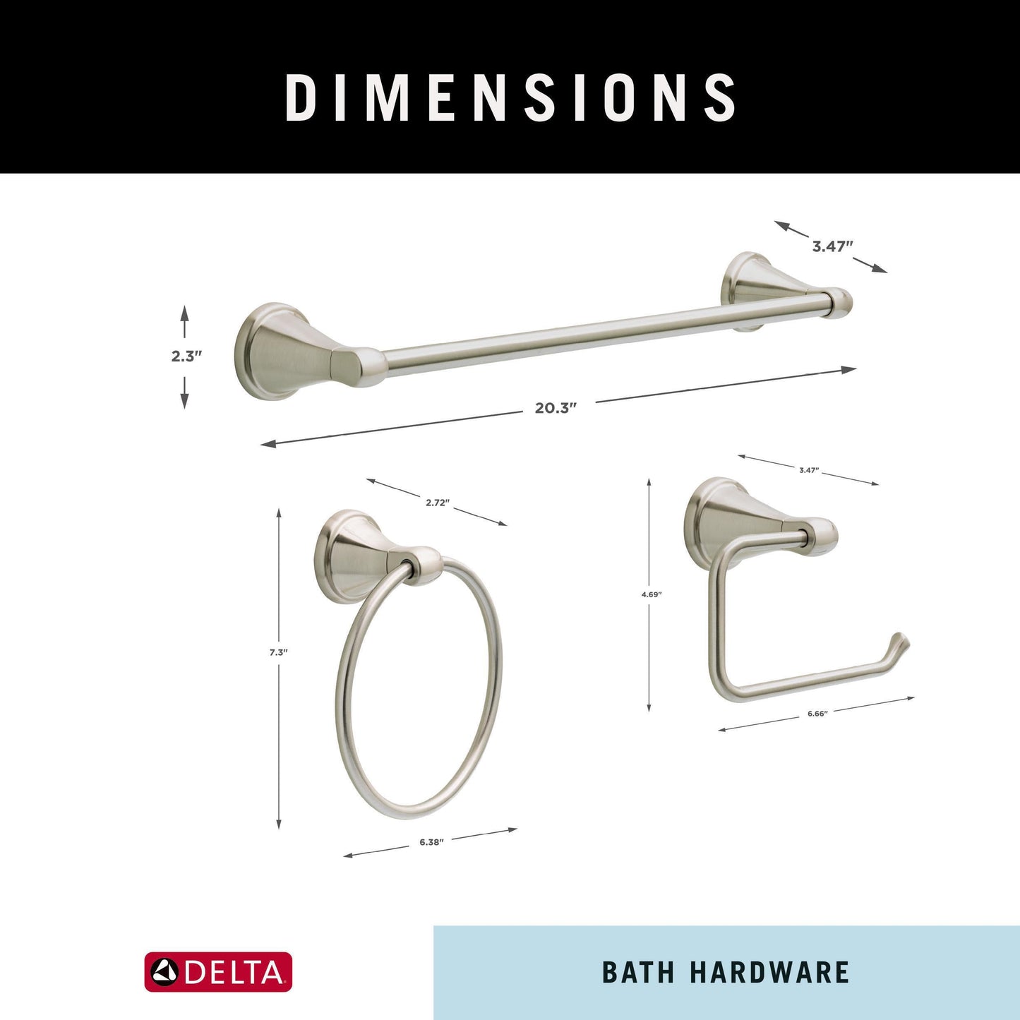 Delta Faucet Becker 3-Piece Bathroom Set, SpotShield Brushed Nickel, 18"/24" Towel Rack, Toilet Paper Holder, Ring BCK63-DN