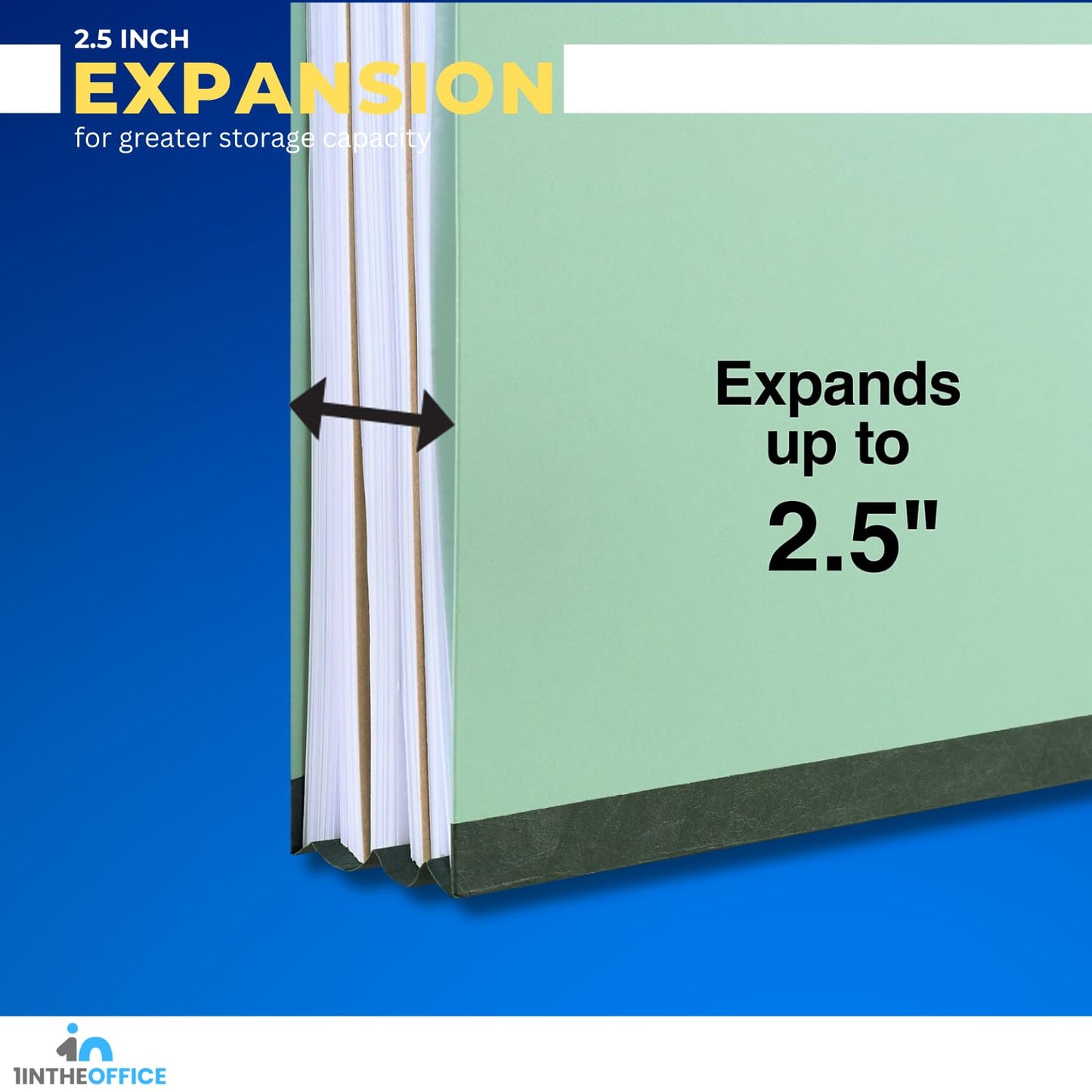 1InTheOffice Classification Folder 2 Dividers Letter Size Green, Pressboard Classification Folders, 2.5" Expansion, 20 Pack