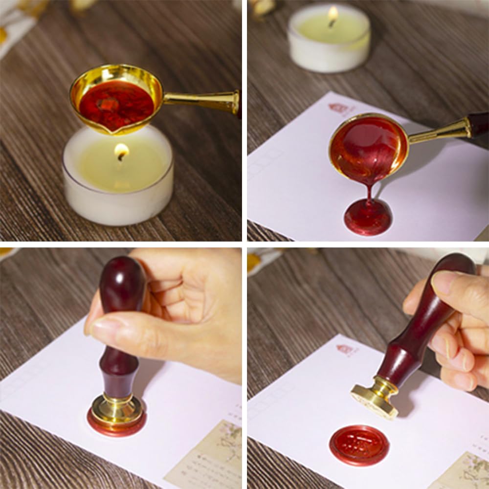 WUERLIN 6pcs Frame Wax Seal Stamp Kit Brass Wax Seal Head with 6pcs Removable Wood Handle Vintage Photo Frame Stamp Design for Wedding Invitations Sealing Letters Envelopes Diplomas Scrapbooking-Kit 2