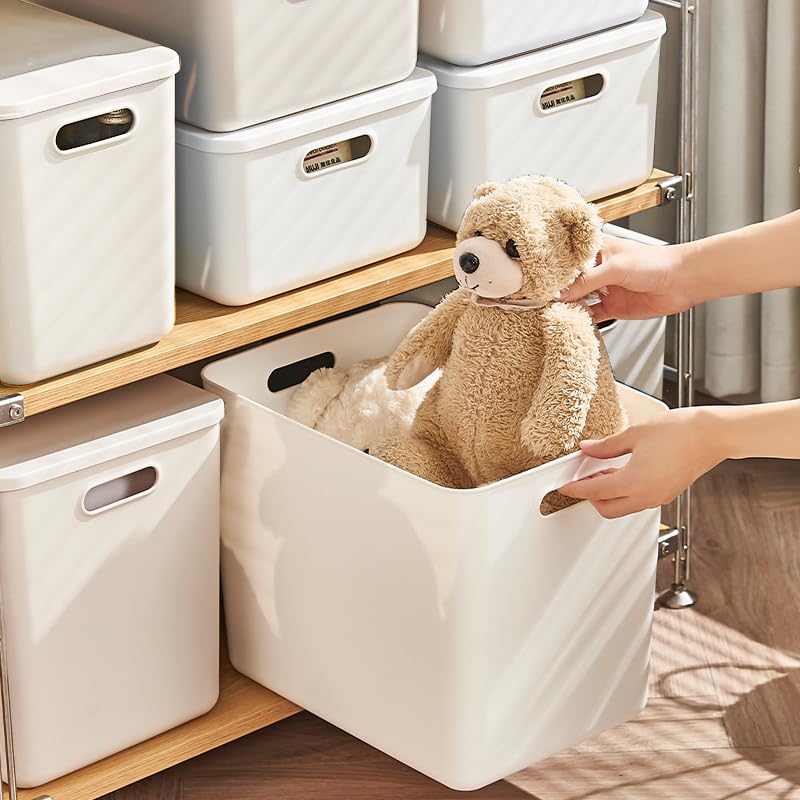 Gaoaodeyu 4 pack large plastic White storage bins Baskets, Toy Box Chest with Lids and Handle,Organizer Containers for Baby,Kids,snacks,Nursery,Shelves,Playroom, Bedroom,Office,Closet,home