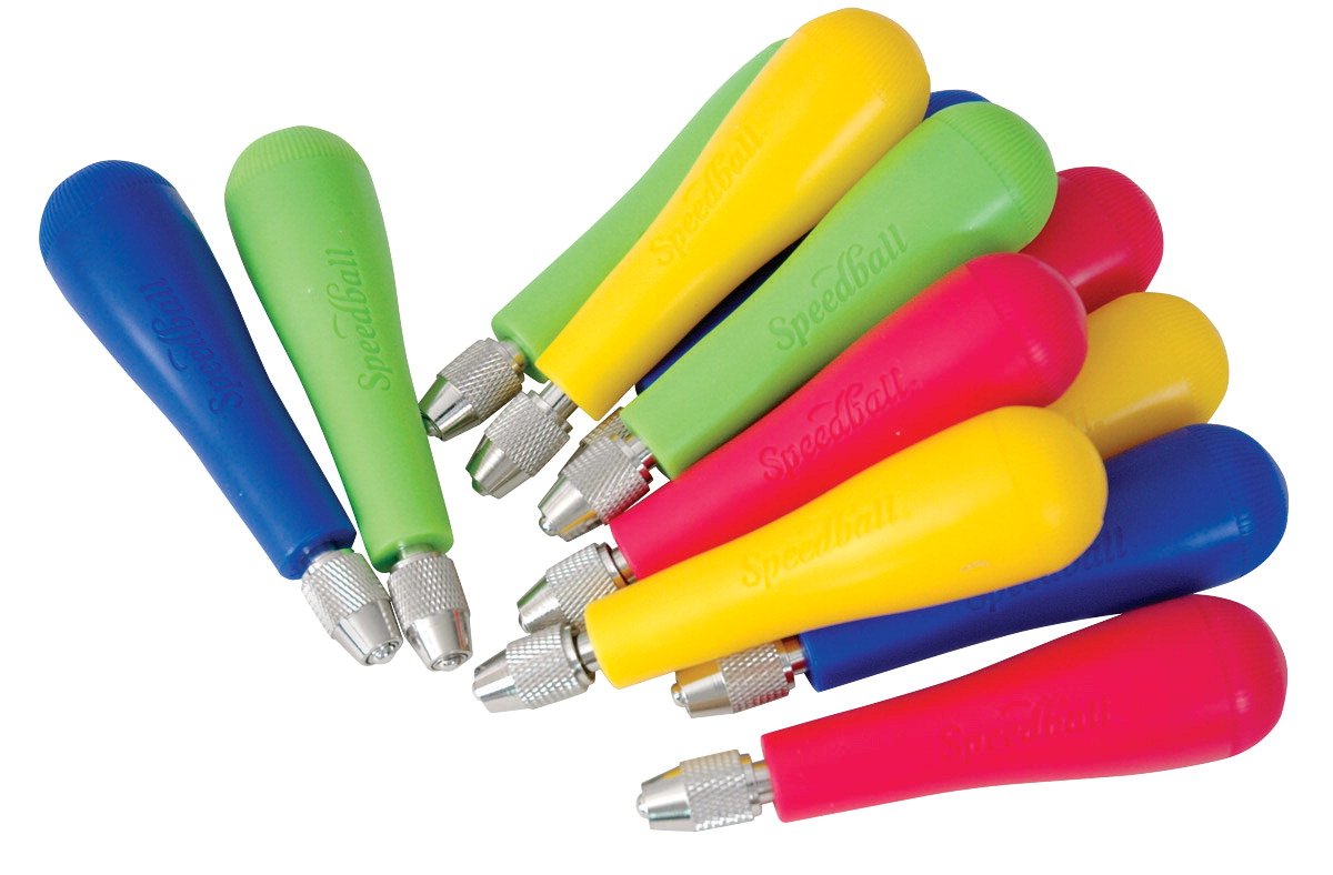 Speedball Linoleum Cutter Handles, 12-Pack, Color-Coded for Lino Printmaking Tools