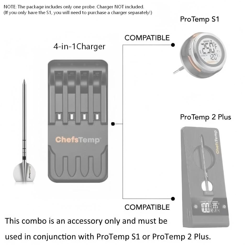 ChefsTemp ProTemp 2nd-Gen Needle Probe - Accessory for ProTemp S1 & ProTemp 2 Plus Wireless Meat Thermometer Unlimited Range Bluetooth & WiFi (Only One Probe)