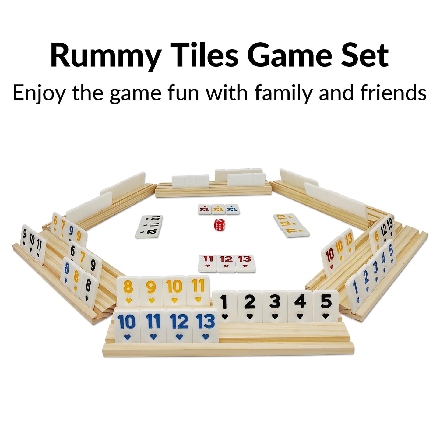 MIDOLITE Rummy Cube 6 Player Edition with 6 Wooden Racks, Rummy Cube Game with Case 6 Players with Portable Case 160 Tiles Rummy Cube Travel Game Set for Family Adults Kids