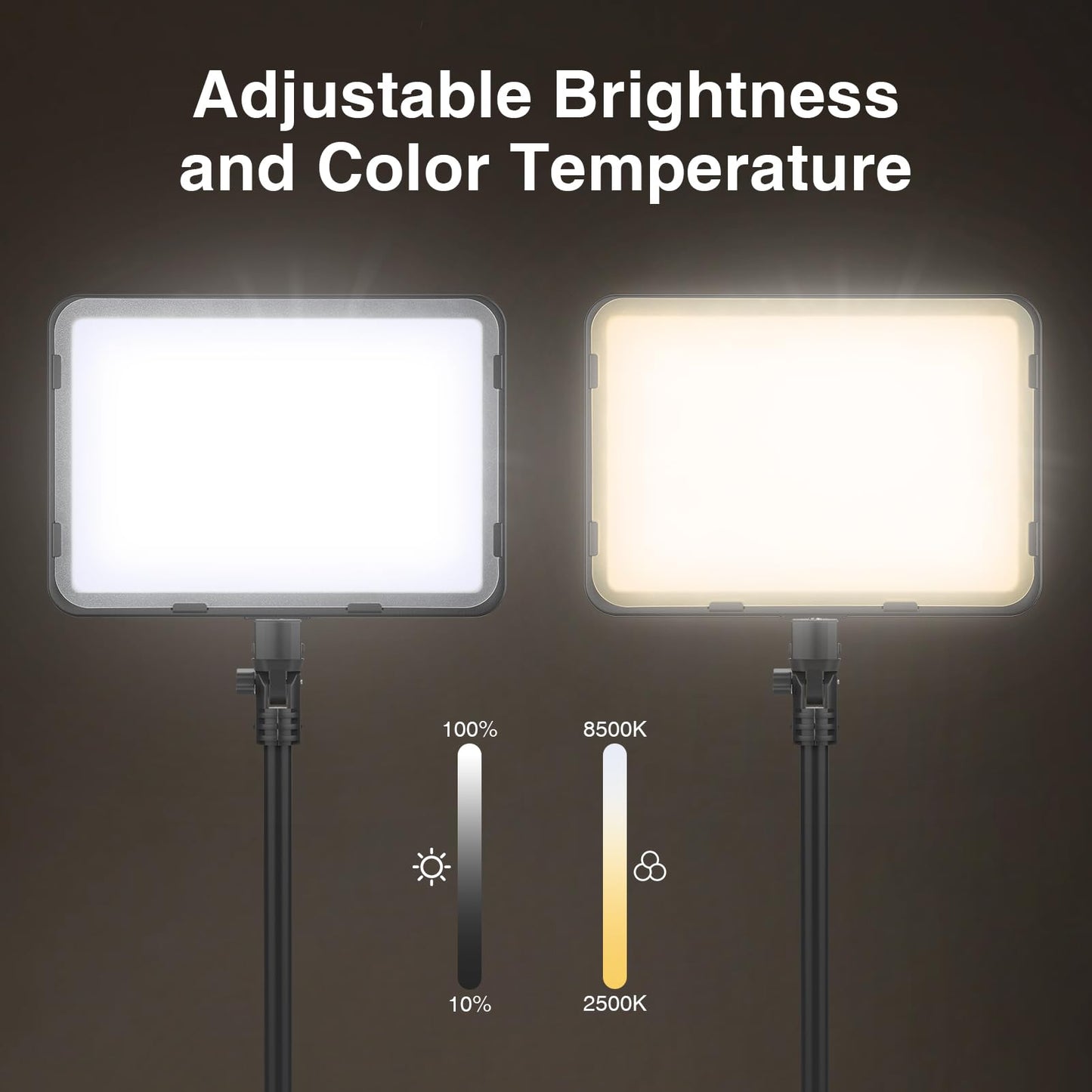 2 Pack LED Video Light Kit with 63'' Tripod Stand, Kmasic 2500-8500K Dimmable Photography Lights,15W Studio Lighting for Video Recording/Collection Portrait/Game Streaming/YouTube Podcast, USB Charger