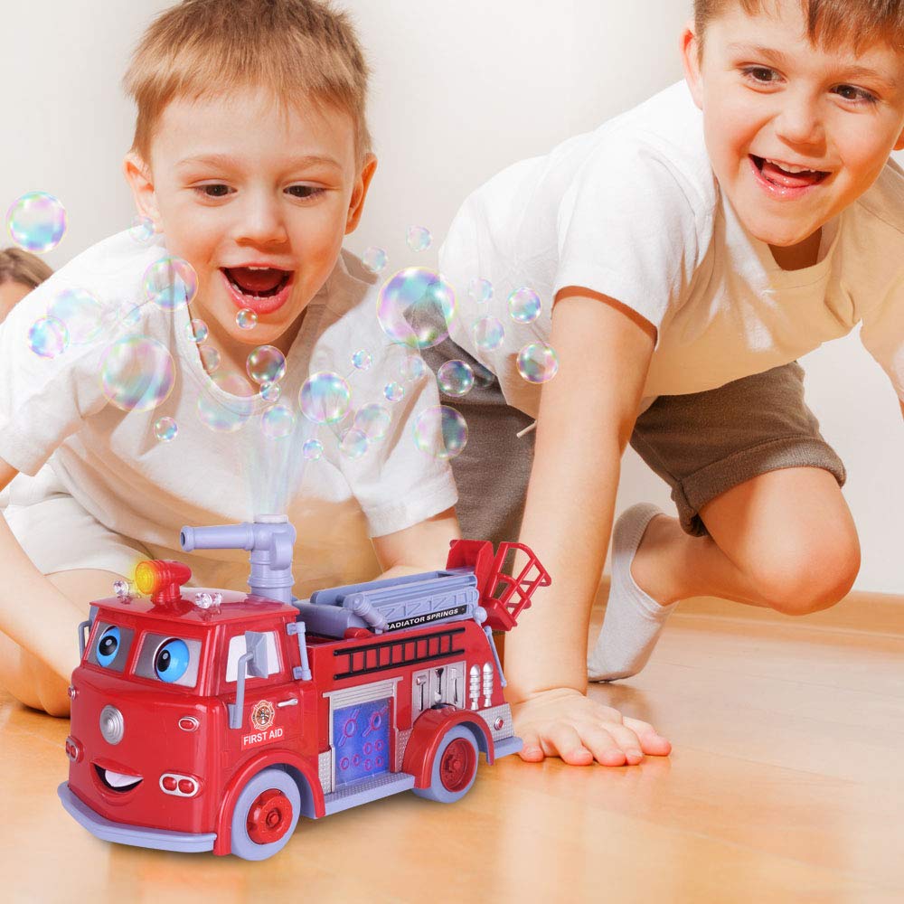 ArtCreativity Bubble Blowing Fire Engine Toy Truck for Kids - Awesome Light Up LED and Siren Effects - Bubble Solution and Funnel Included - Best Birthday Gift for Boys and Girls 5+