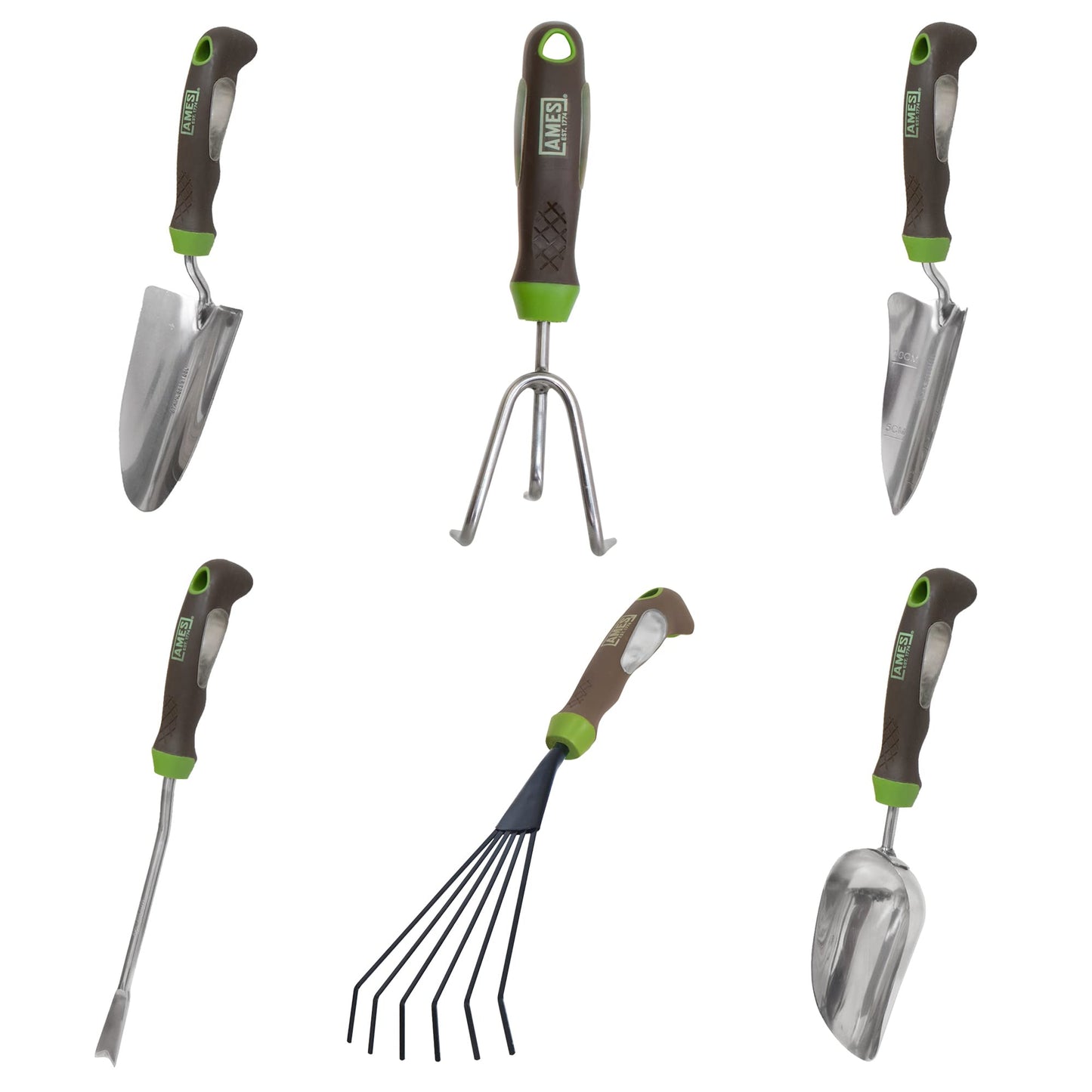 AMES 24451009 6-pc. Ergo Gel Grip Garden Tool Set with Hand Trowel, Weeder, Rake, Transplanter, Scoop & Cultivator