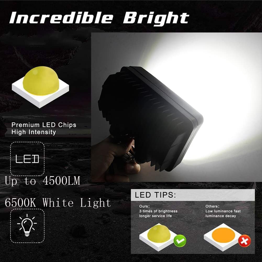 JASLITE 2PACK 6.3IN 45W Led Work Lights 12v/24v 4500LM 6500K Rectangular Foglights,Waterproof Offroad Flood Led Light Bar for Tractor,Truck,Combine,Heavy Equipment,with DT Connector