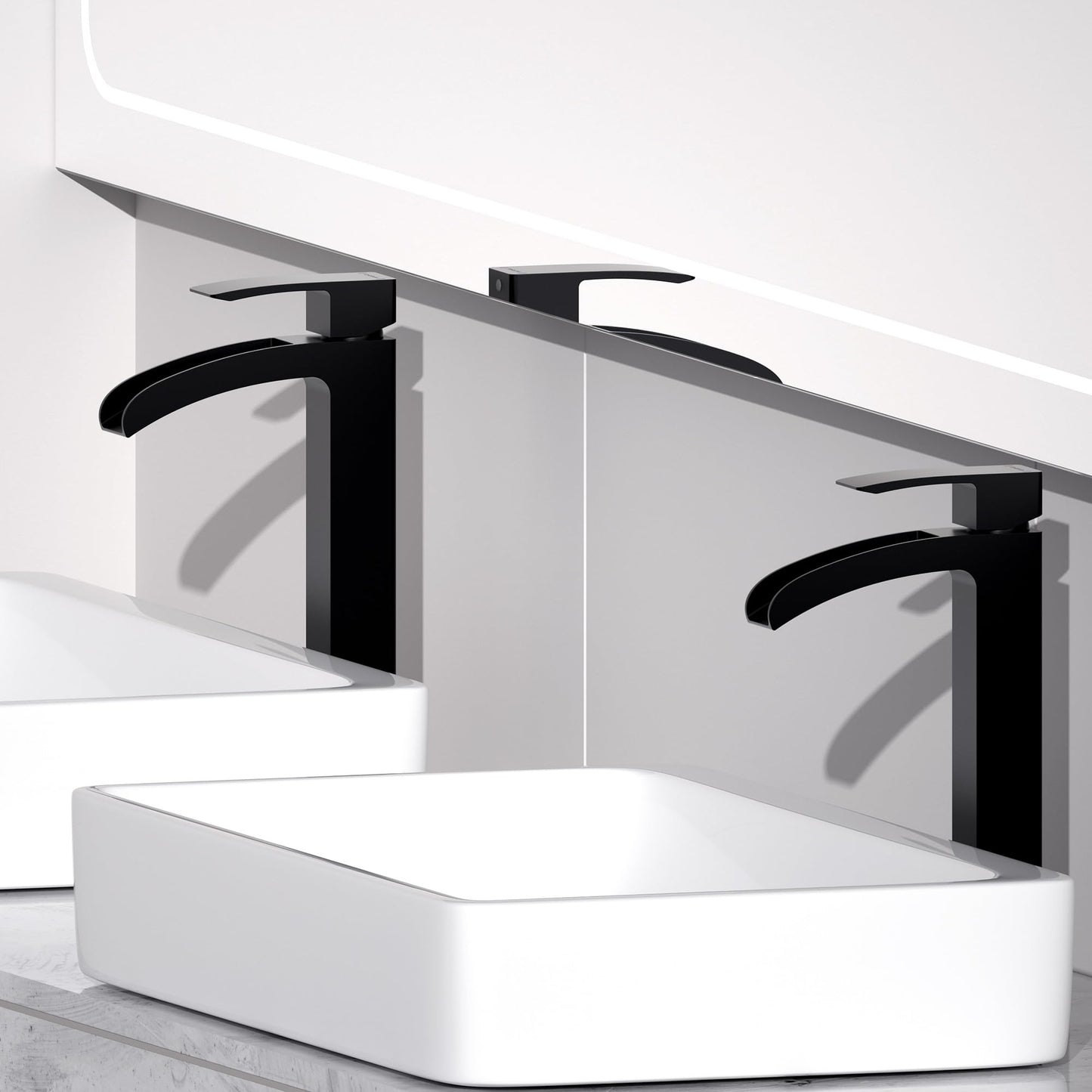 Lavatrum Bathroom Faucet Tall Vessel Faucet Matte Black Waterfall Deck Mount Single Handle Lavatory with Water Supply Line Lavatory Vanity