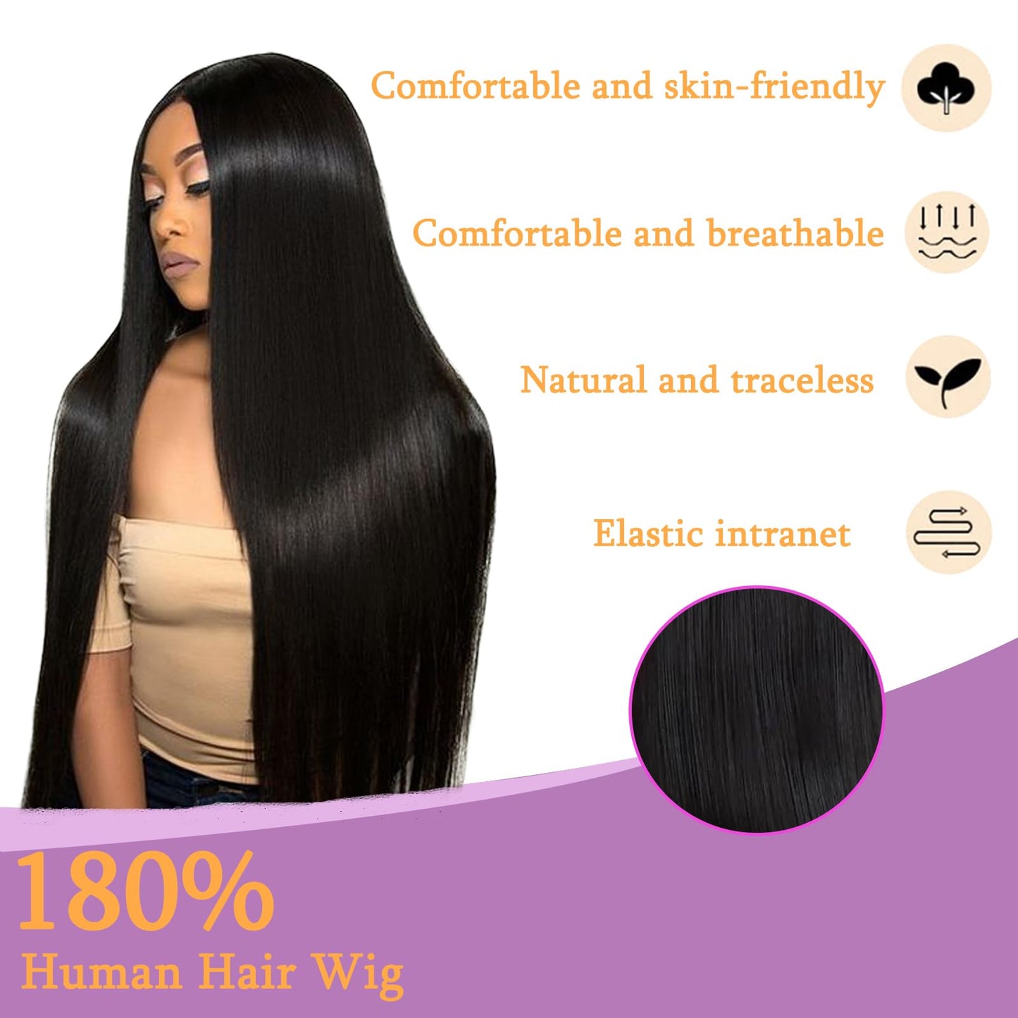 20 Inch Straight Lace Front Wigs Human Hair Pre Plucked 180% Density Glueless Wigs Human Hair 13x4 HD Transparent Human Hair Lace Frontal Natural Hairline Brazilian Virgin Hair for Women Natural
